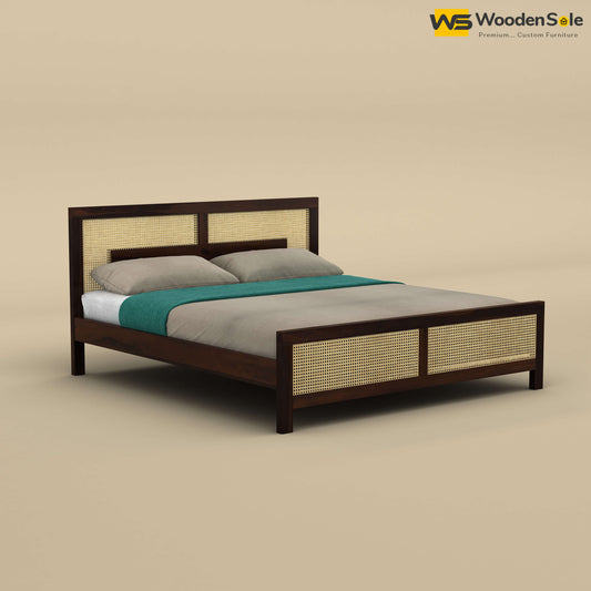 Wooden Sole Rattan Bed (King Size, Walnut Finish)
