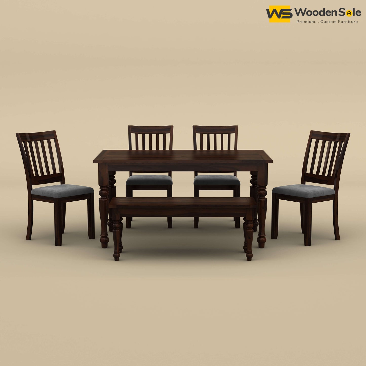 Martha 6 Seater Dining Table Set with Bench (Walnut Finish)