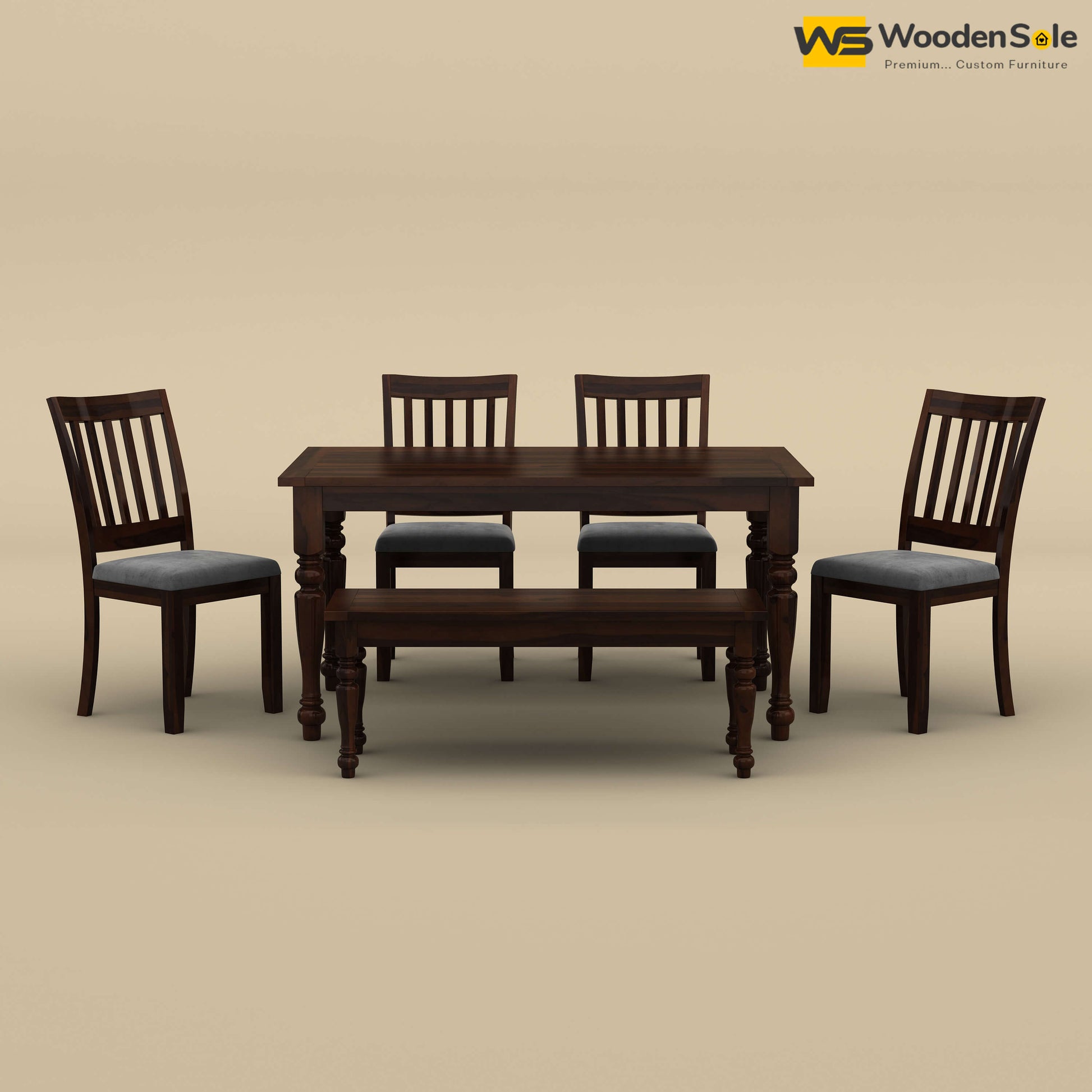 Martha 6 Seater Dining Table Set with Bench (Walnut Finish)
