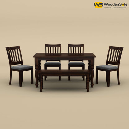 Martha 6 Seater Dining Table Set with Bench (Walnut Finish)
