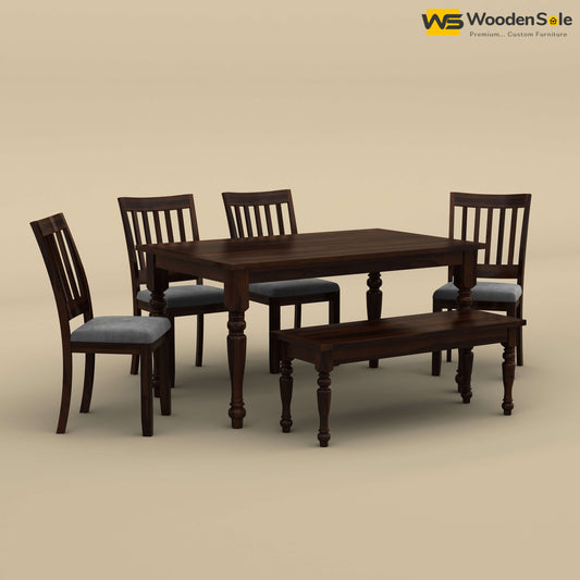 Martha 6 Seater Dining Table Set with Bench (Walnut Finish)
