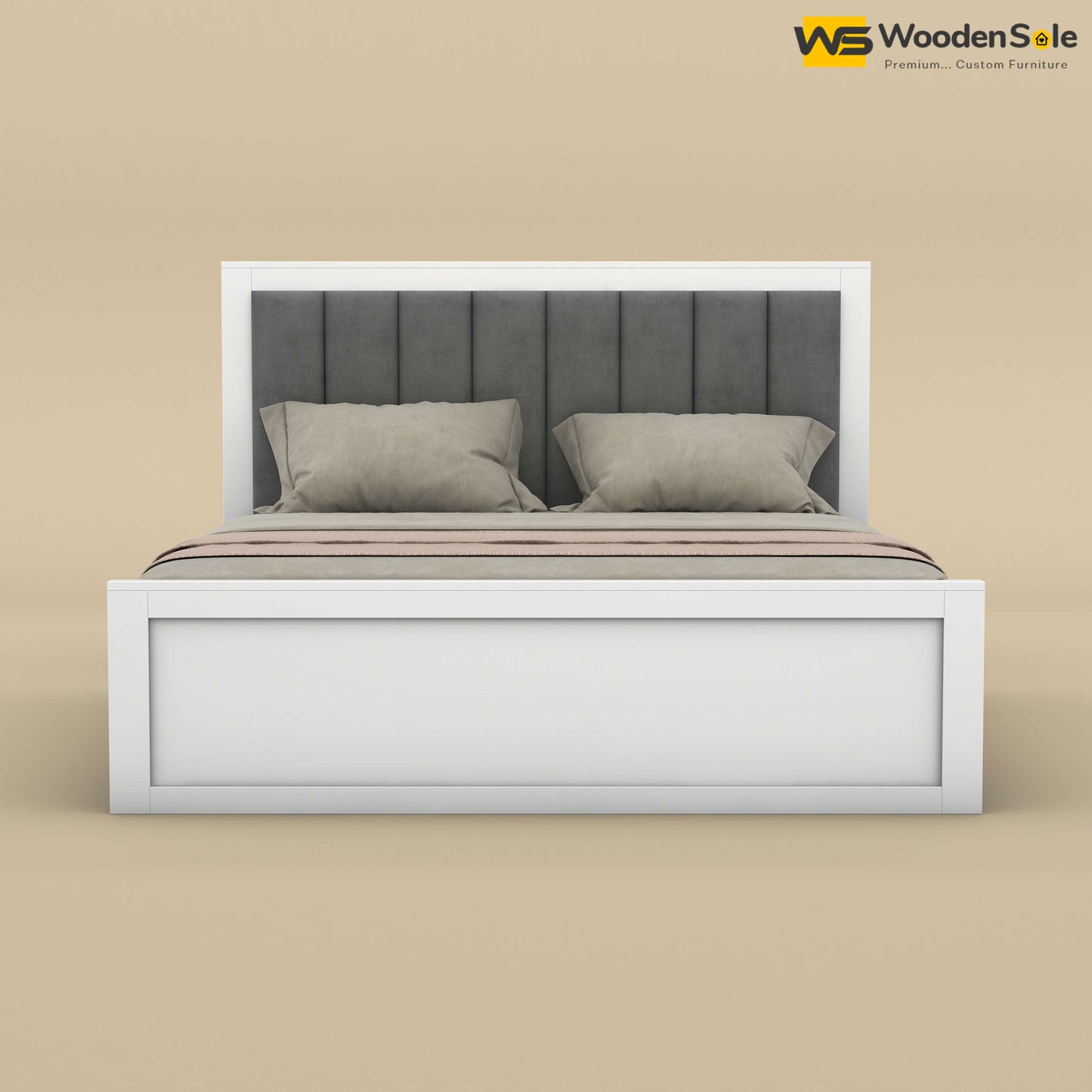 Hamza Without Storage Bed (King Size, White Finish)