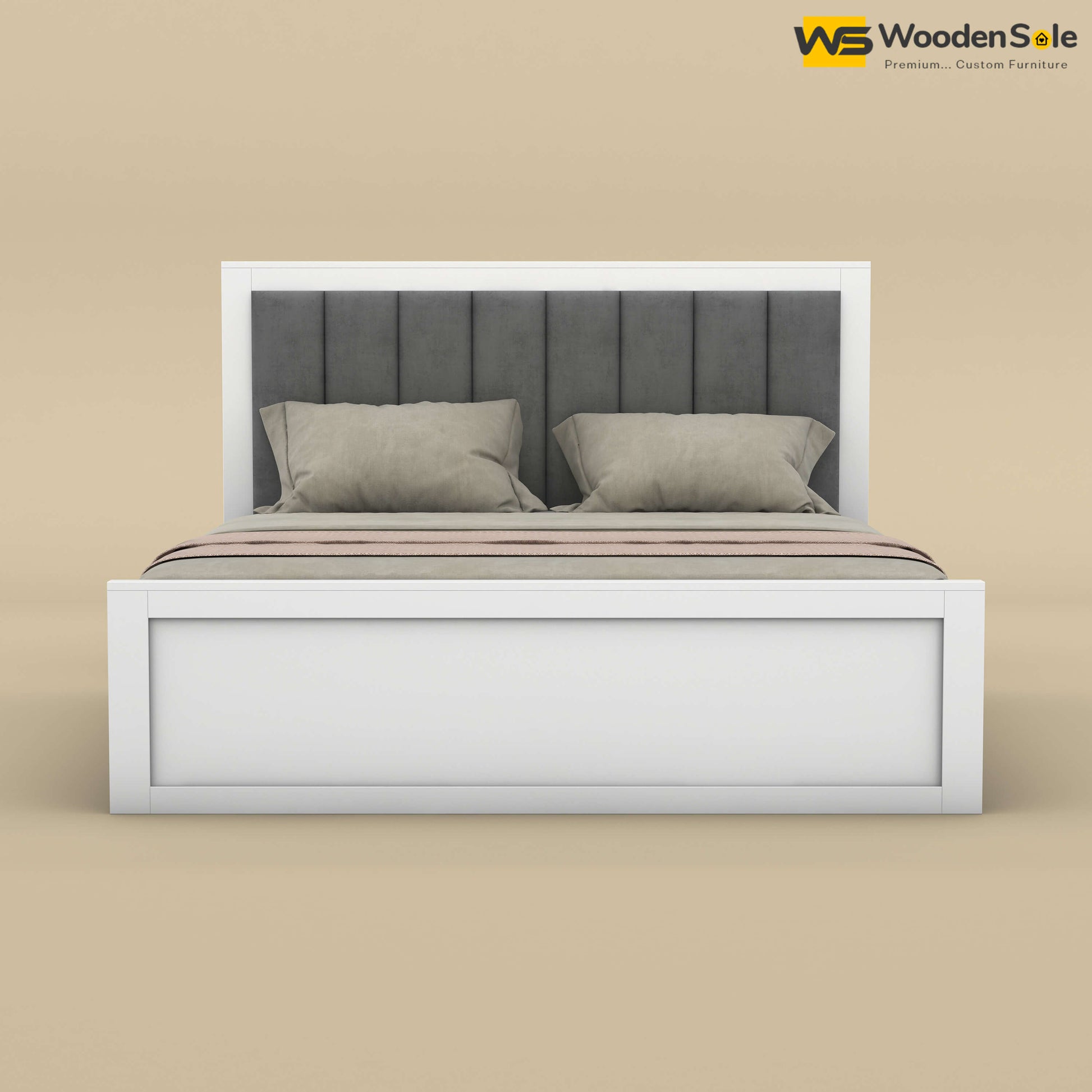 Hamza Without Storage Bed (King Size, White Finish)