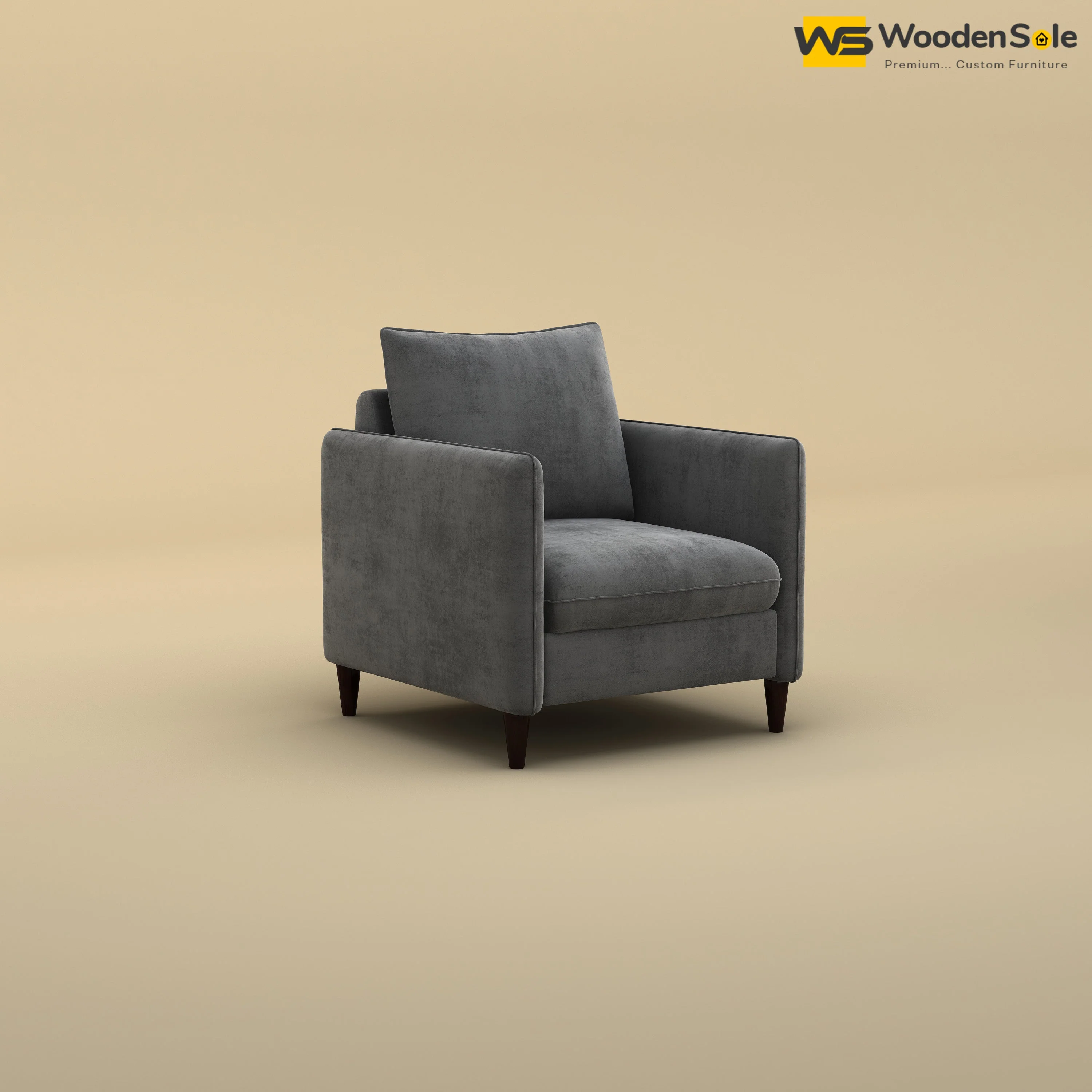 Citron 1 Seater Fabric Sofa (Velvet, Charcoal Gray)