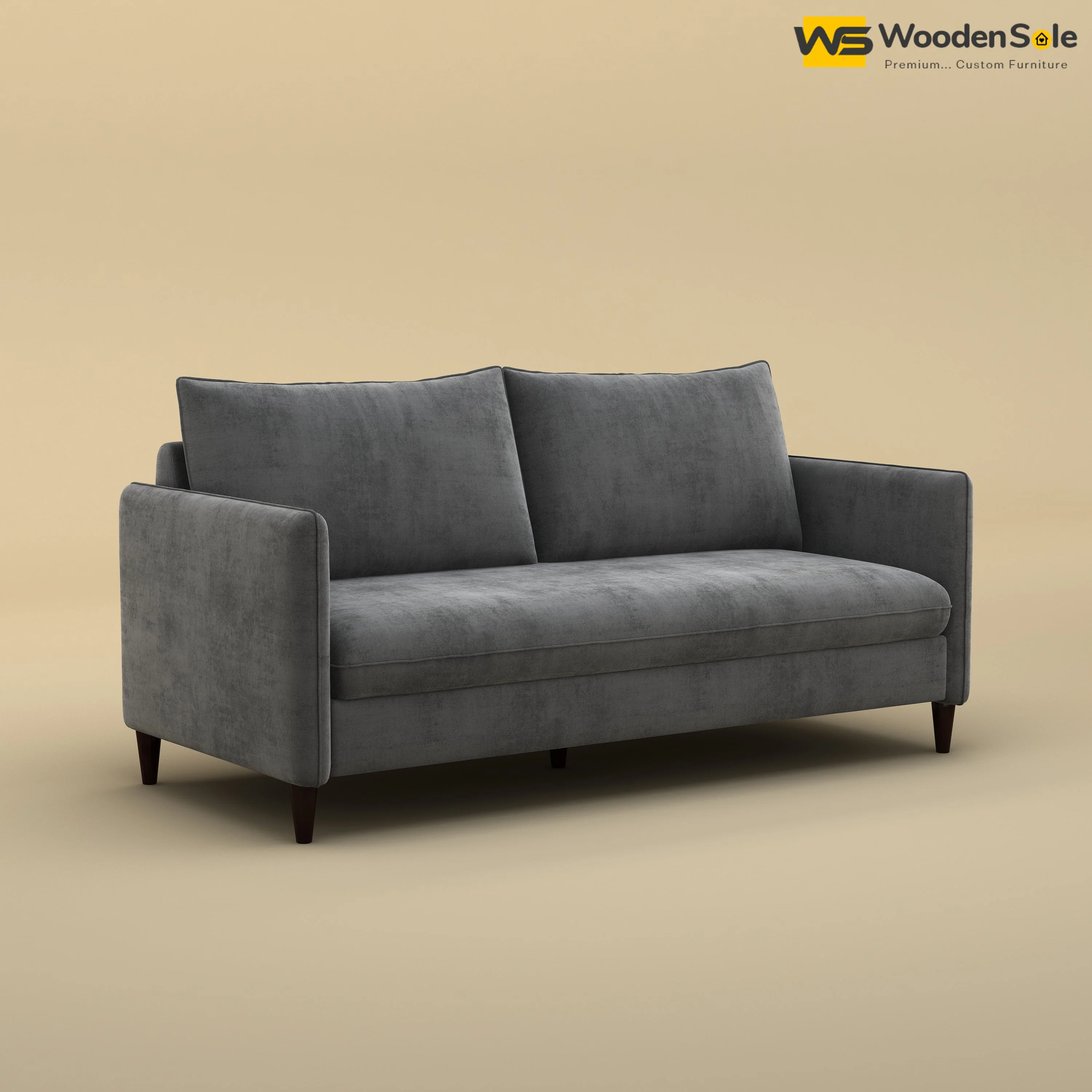 Citron 3 Seater Fabric Sofa (Velvet, Charcoal Gray)
