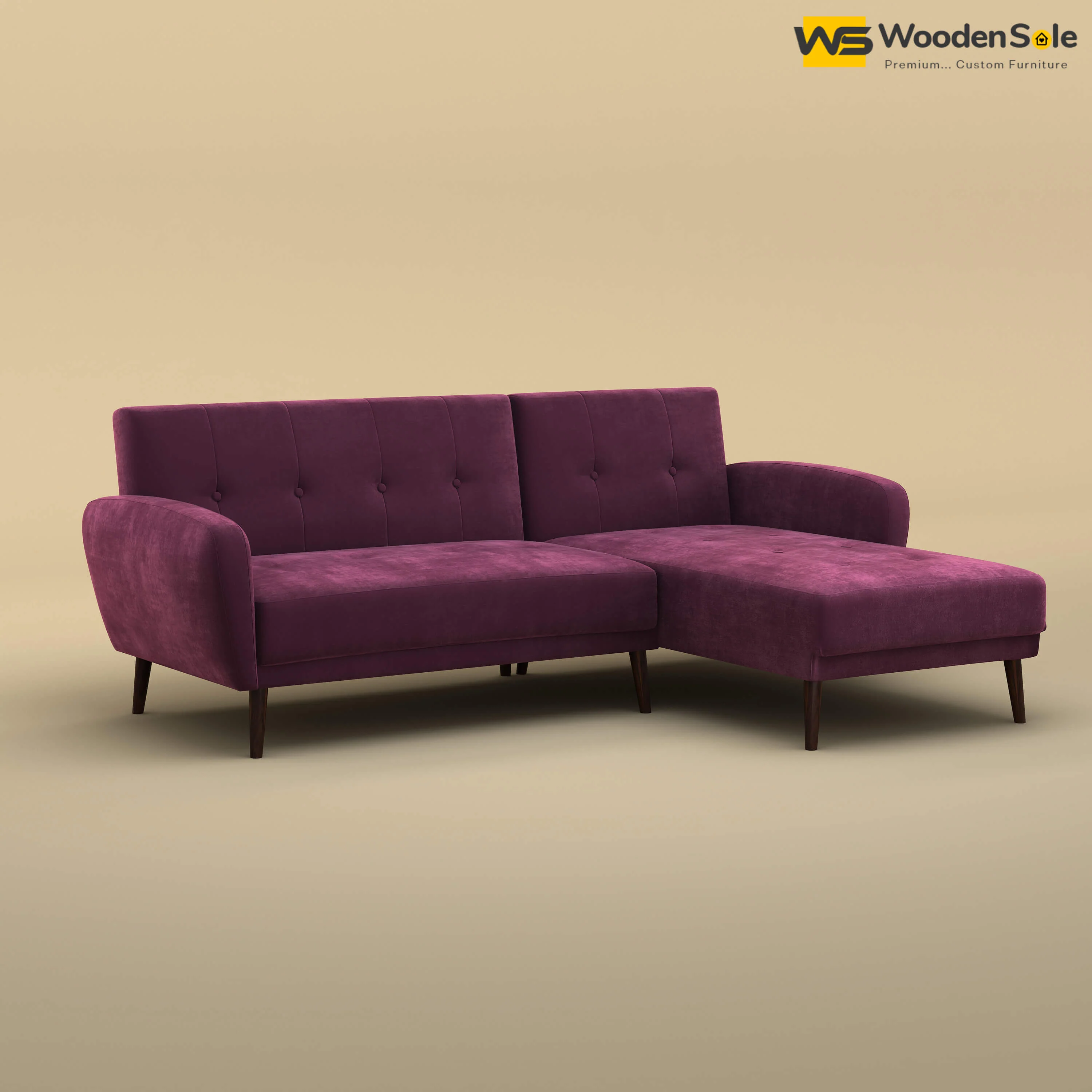 Daisy L Shape Sofa (Velvet, Dark Purple)