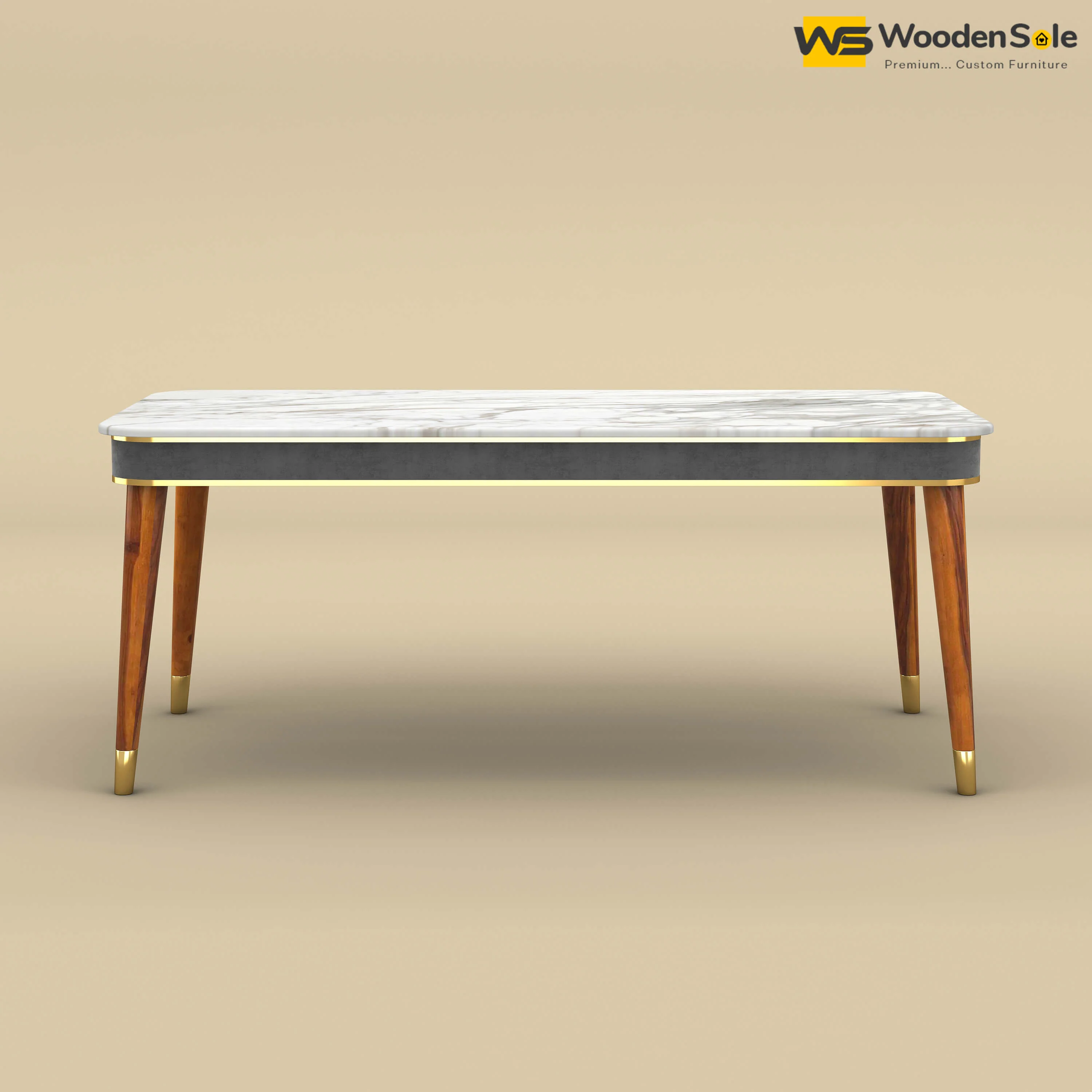 Dublin Marble Top 6 Seater Dining Table (Velvet, Charcoal Gray)