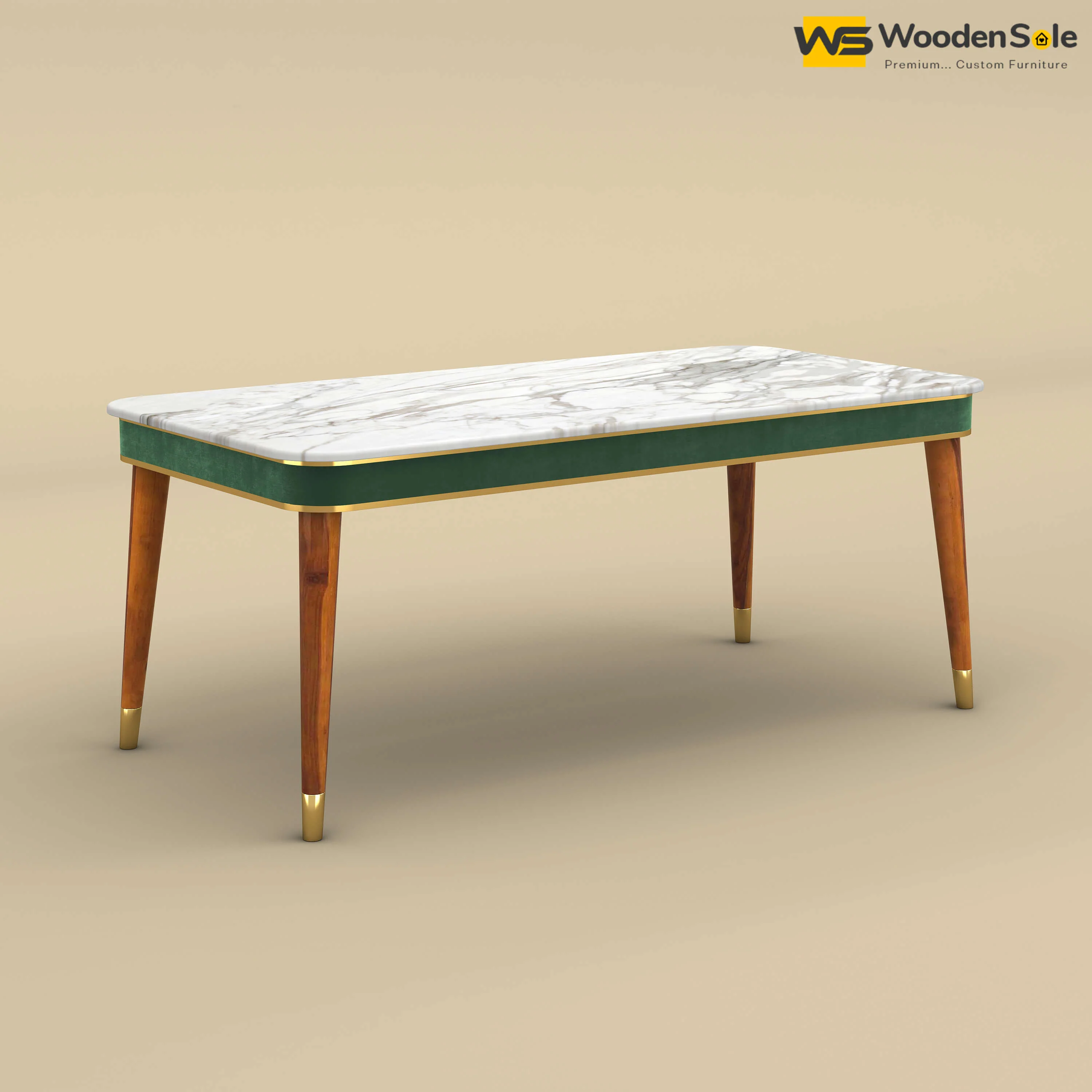 Dublin Marble Top 6 Seater Dining Table (Velvet, Mustard Yellow)