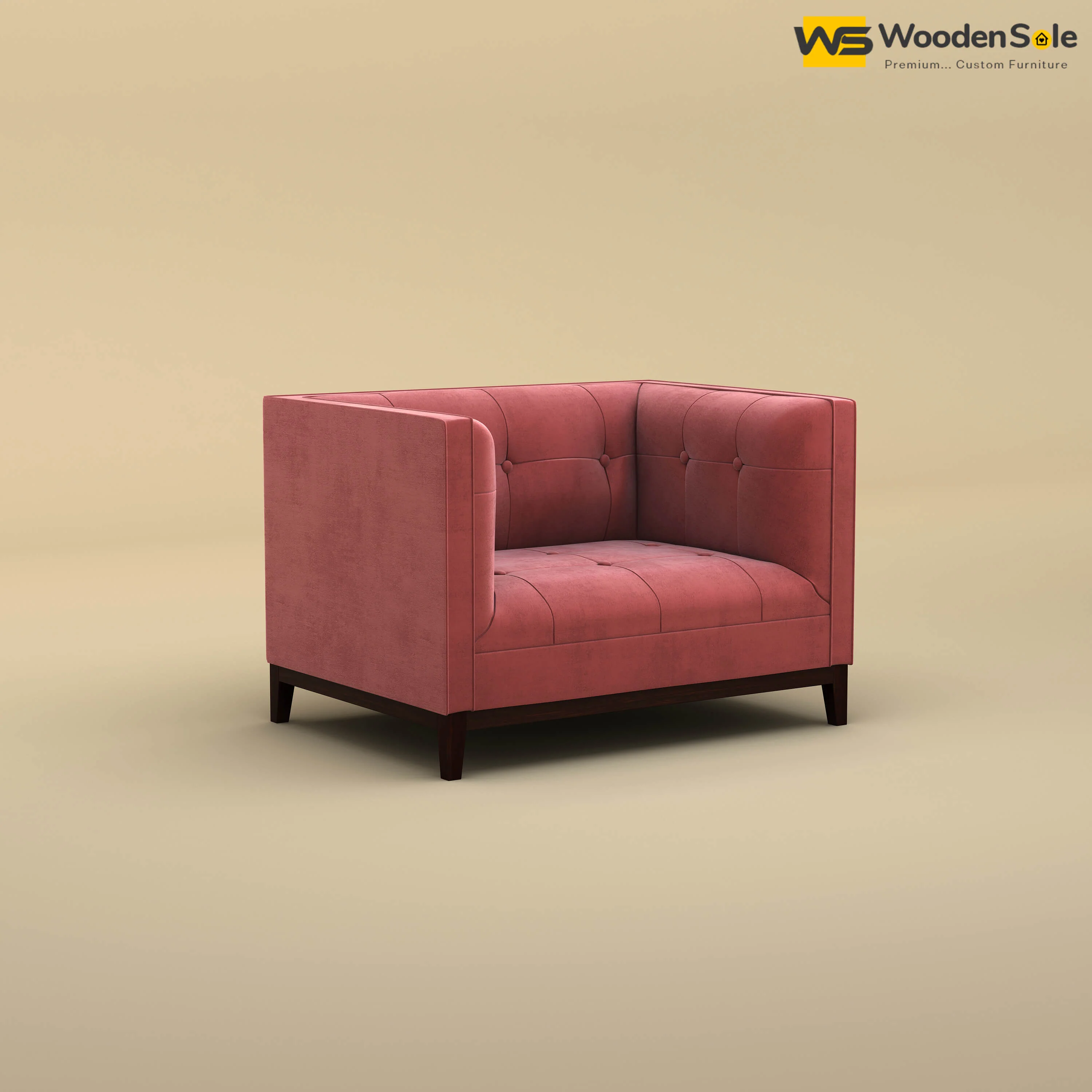 Loren One Seater Fabric Sofa (Velvet, Pink)