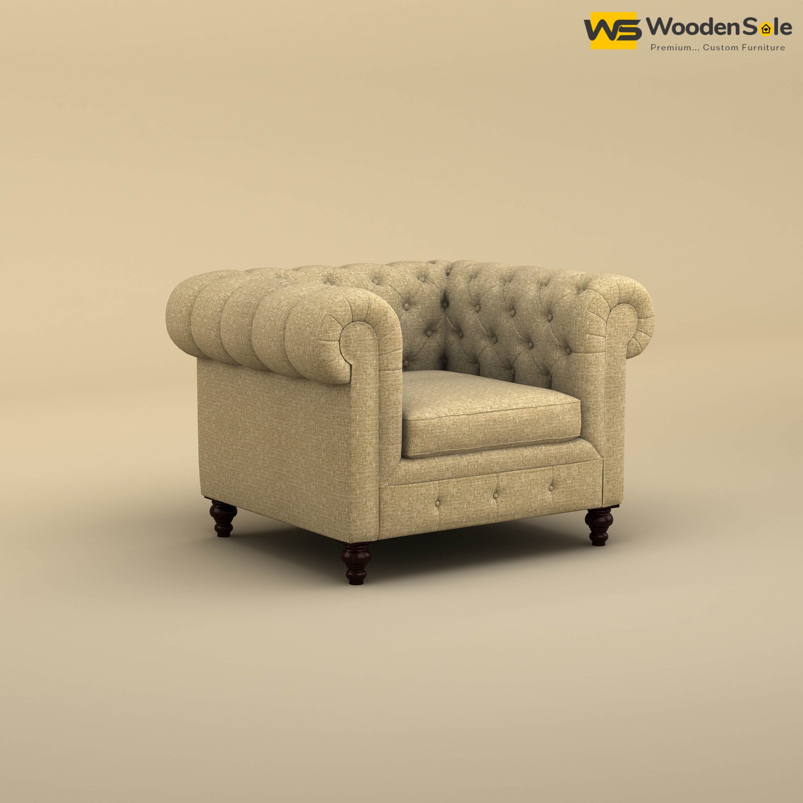 Maharaja Fabric 1 Seater Sofa (Cotton, Faux Cream)