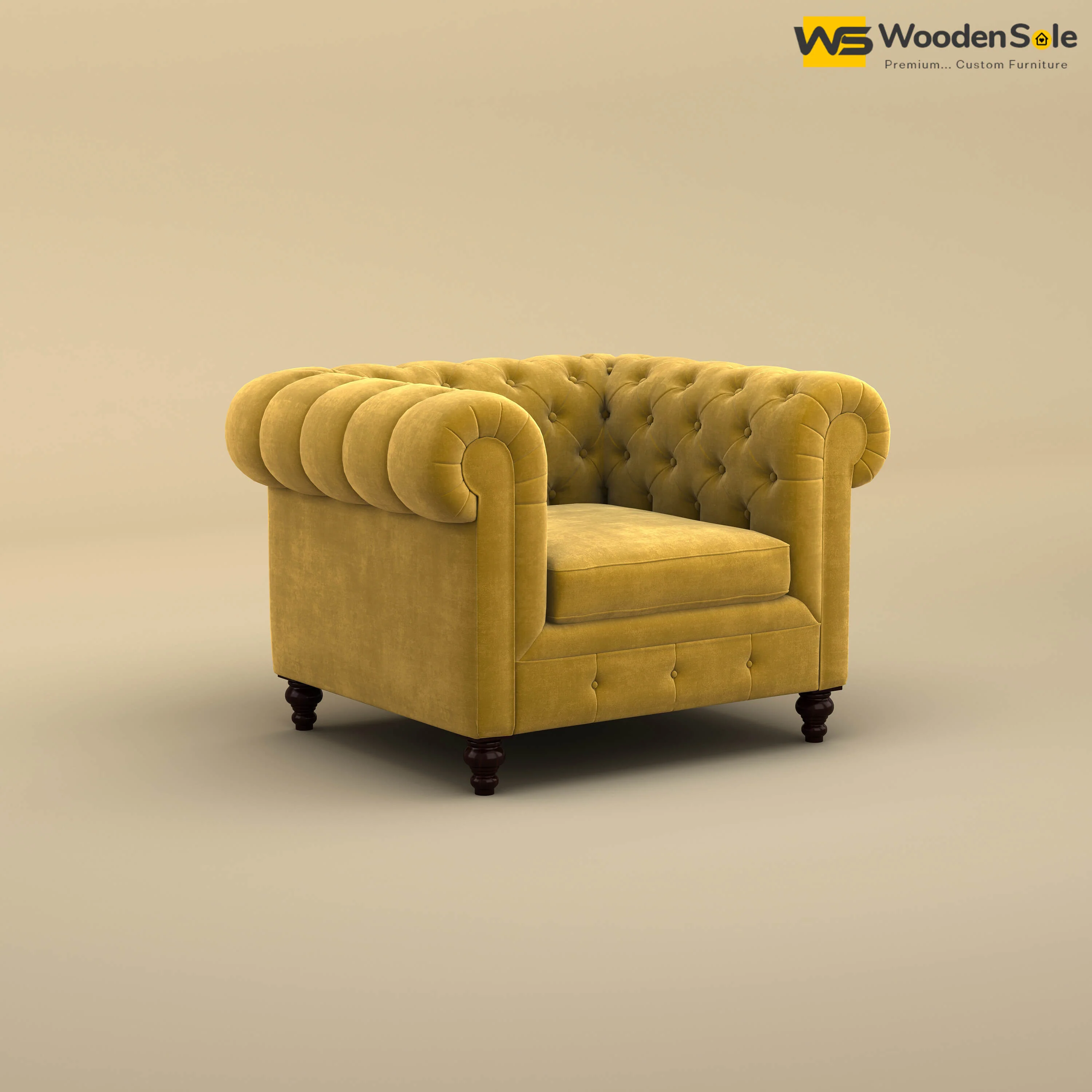 Maharaja Fabric 1 Seater Sofa (Velvet, Mustard Yellow)