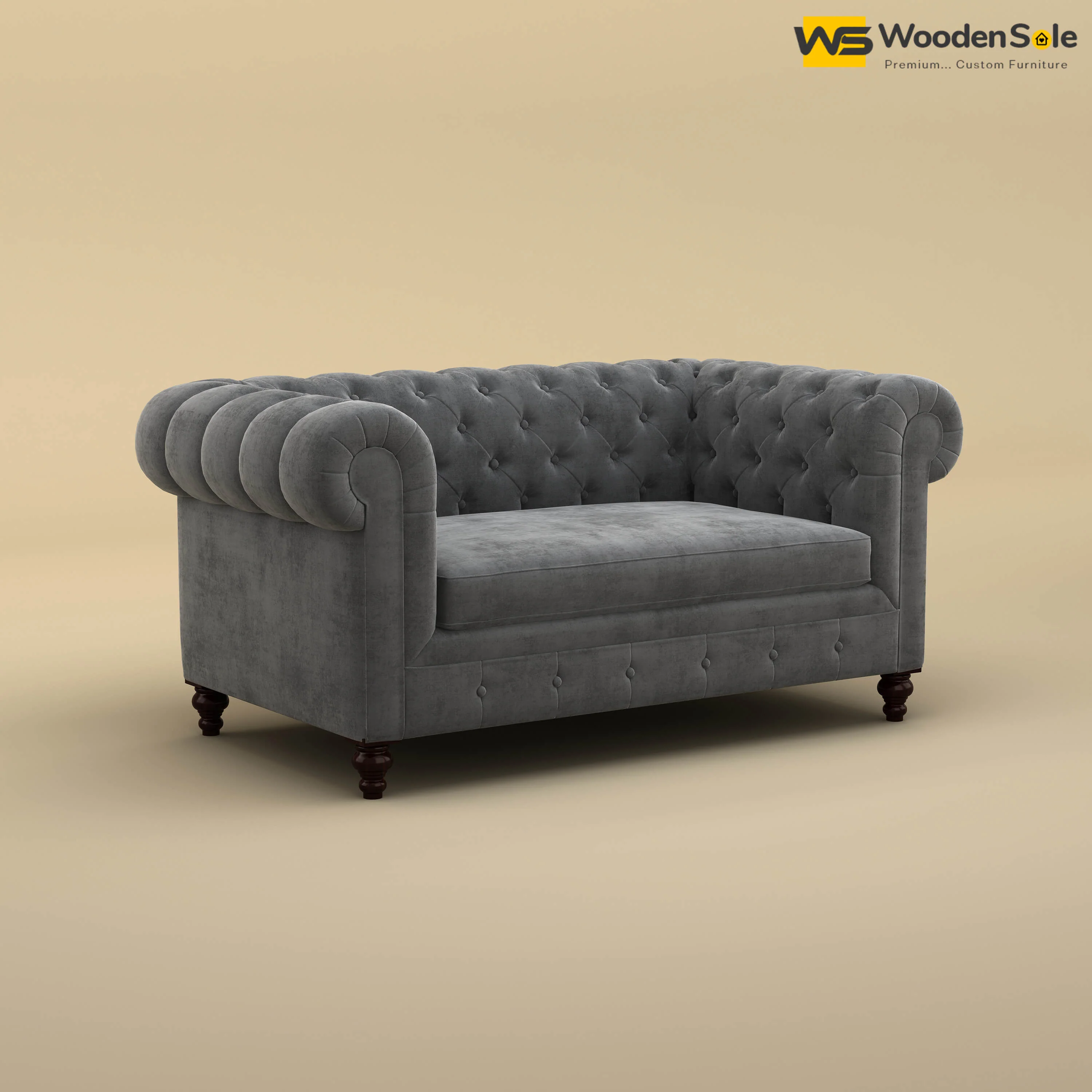 Maharaja Fabric 2 Seater Sofa (Velvet, Charcoal Gray)