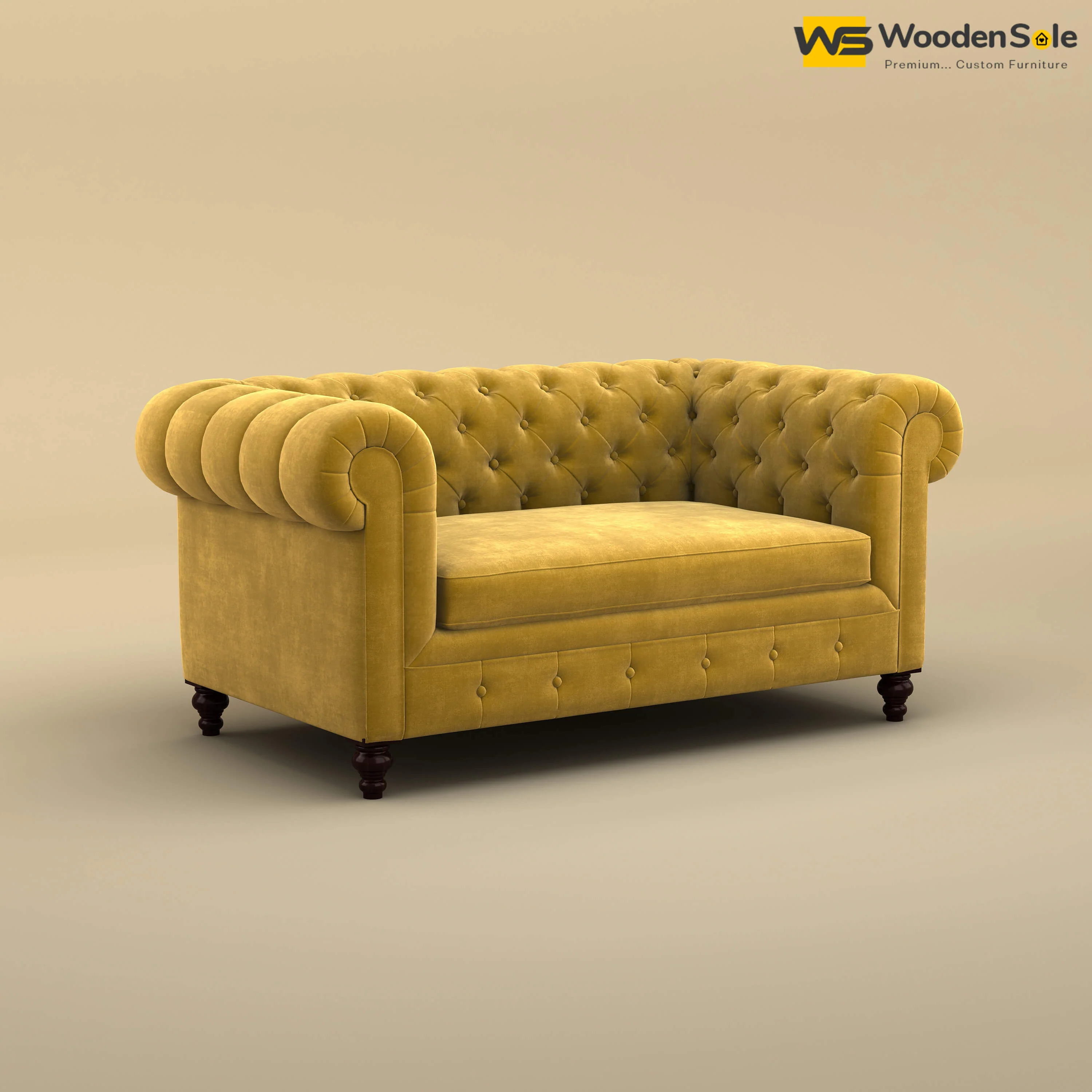 Maharaja Fabric 2 Seater Sofa (Velvet, Mustard Yellow)