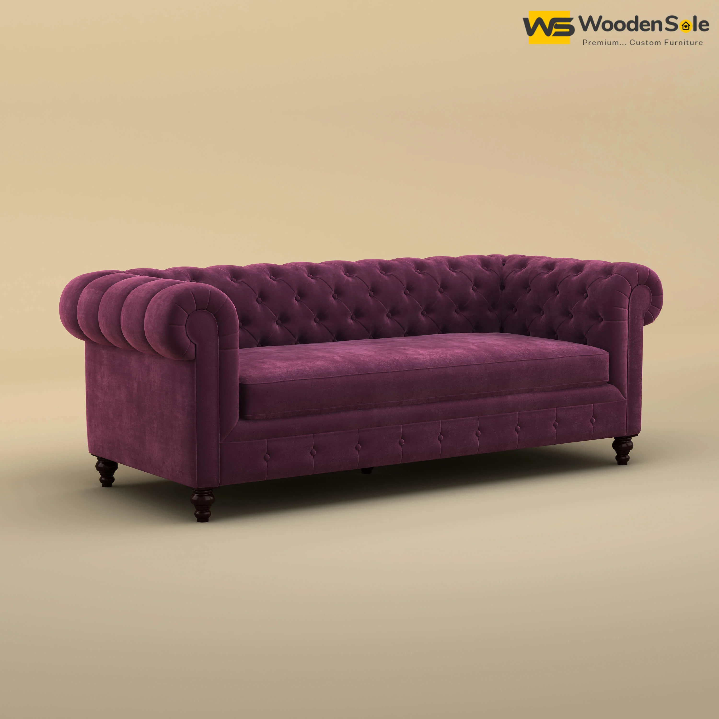 Maharaja Fabric 3 Seater Sofa (Velvet, Dark Purple)