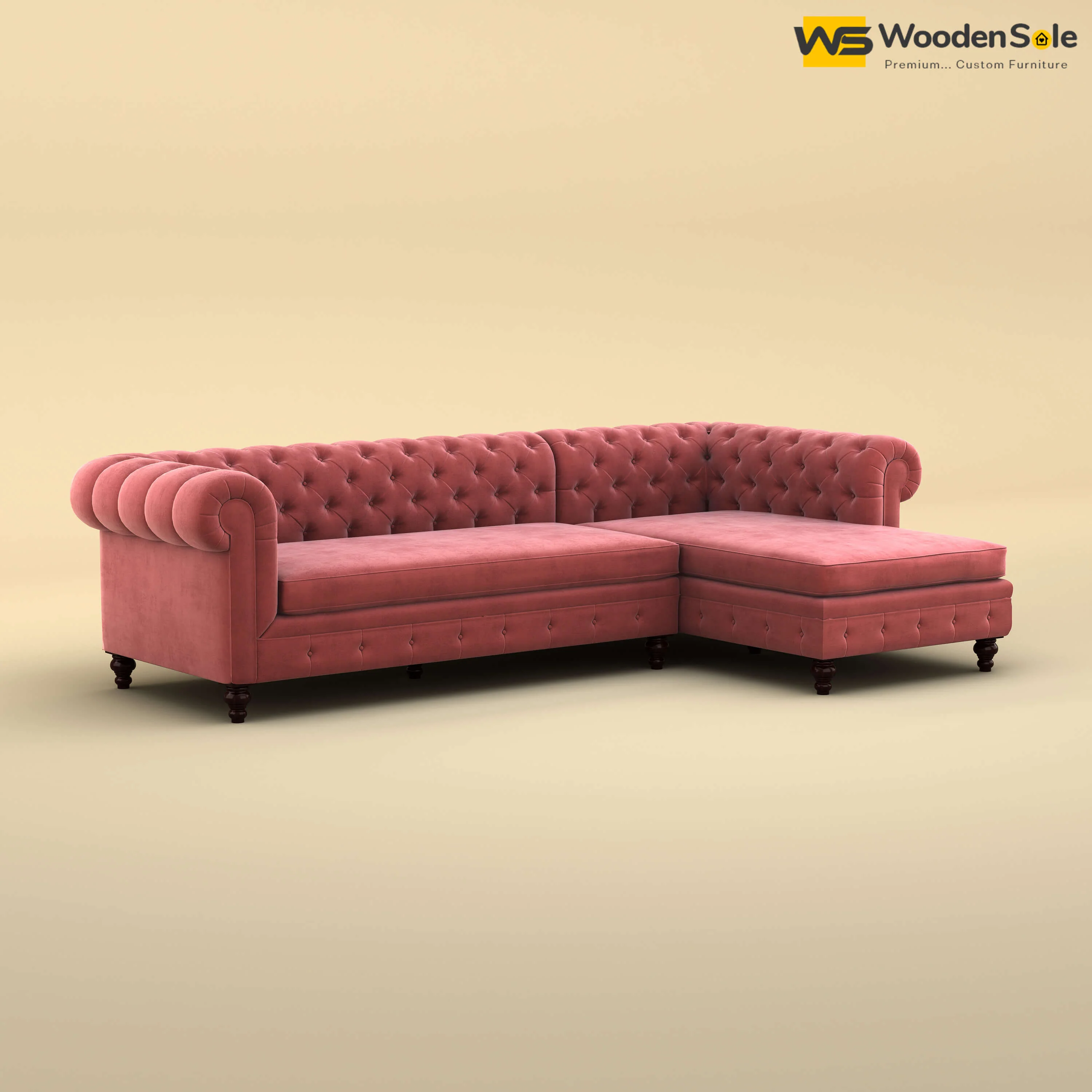Maharaja L Shaped Sofa (Velvet, Pink)
