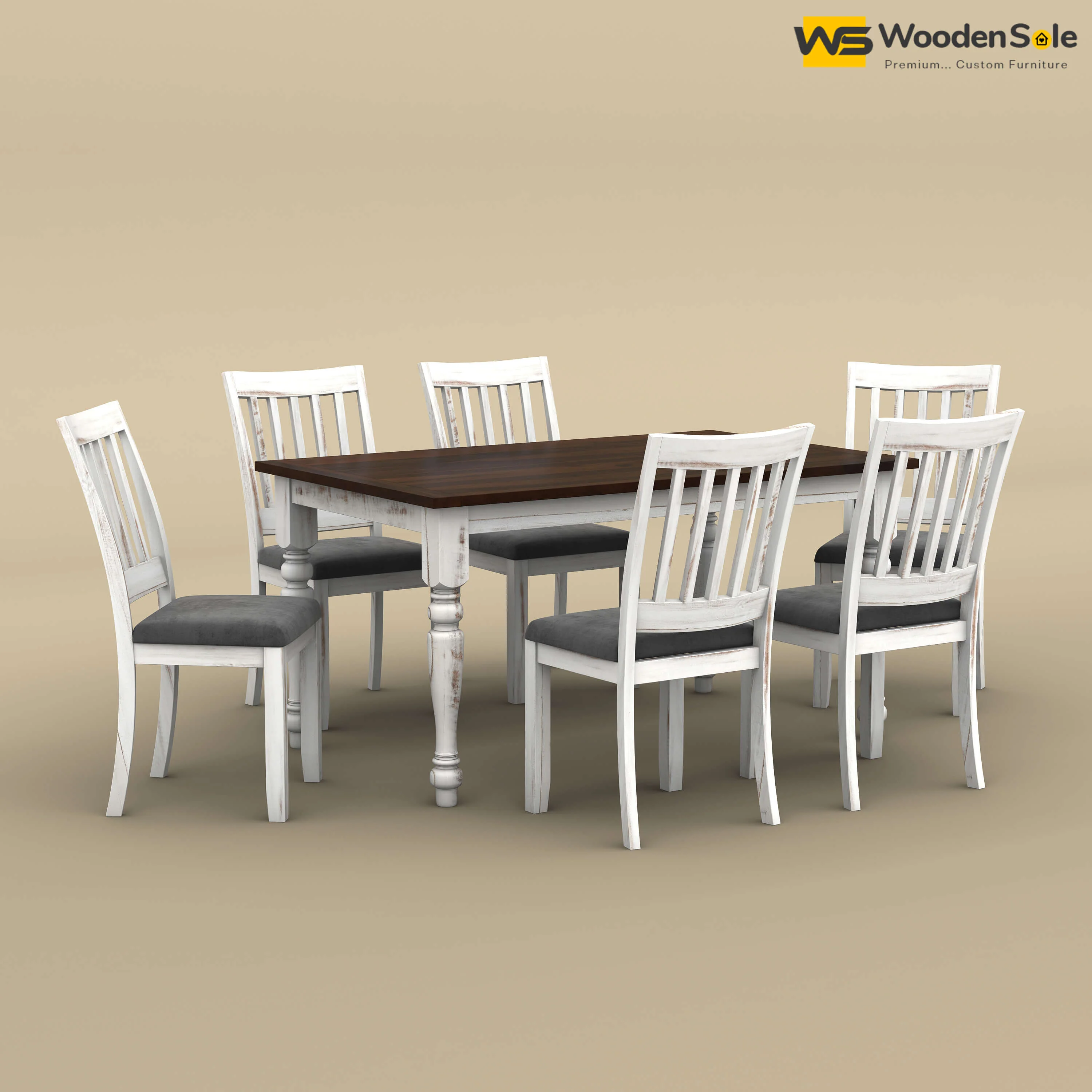 Martha 6 Seater Dining Table Set (Distress & Walnut Finish)