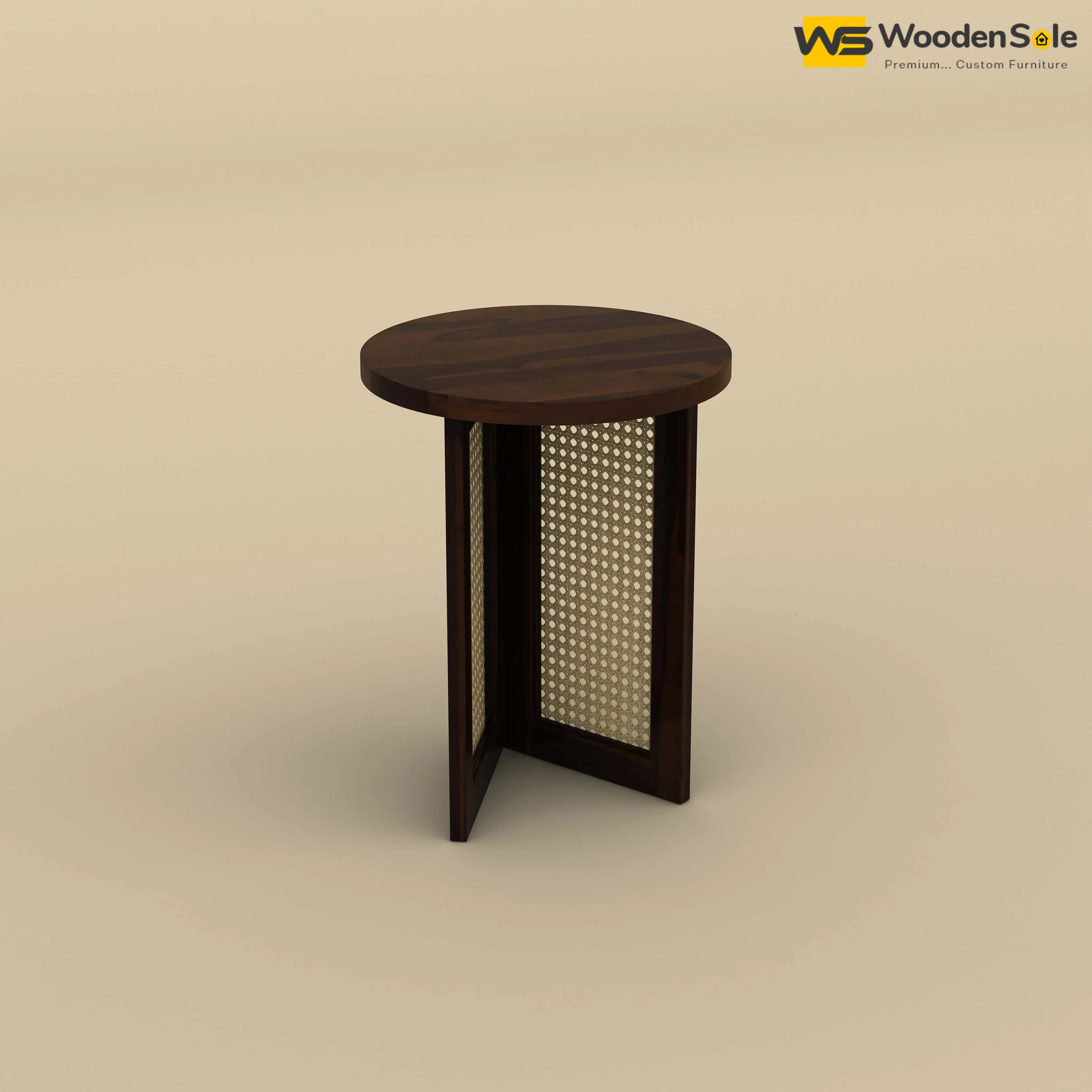Mid-Century Cane Side Table (Walnut Finish)