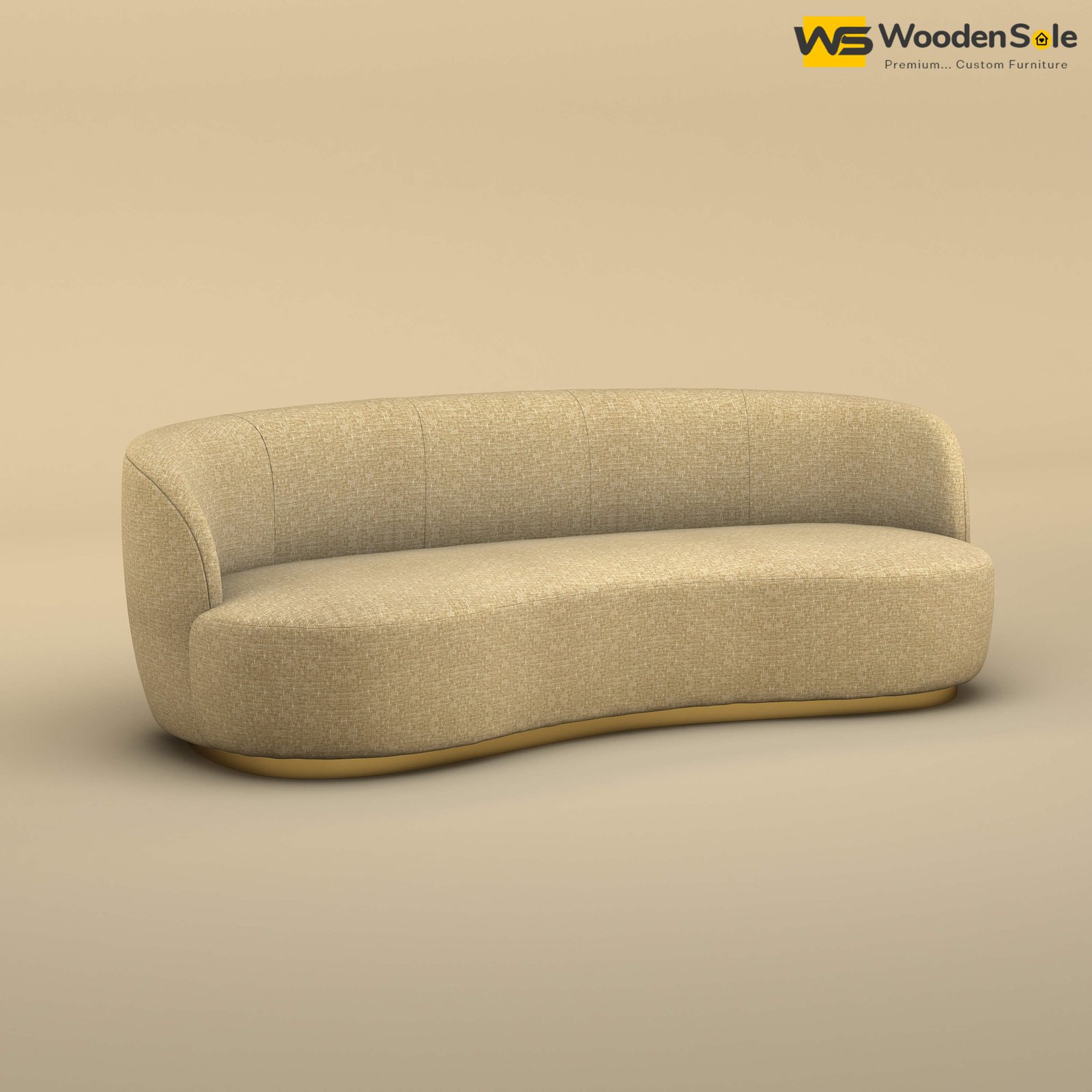 Rene Curved Modern 3-Seater Sofa (Cotton, Faux Cream)