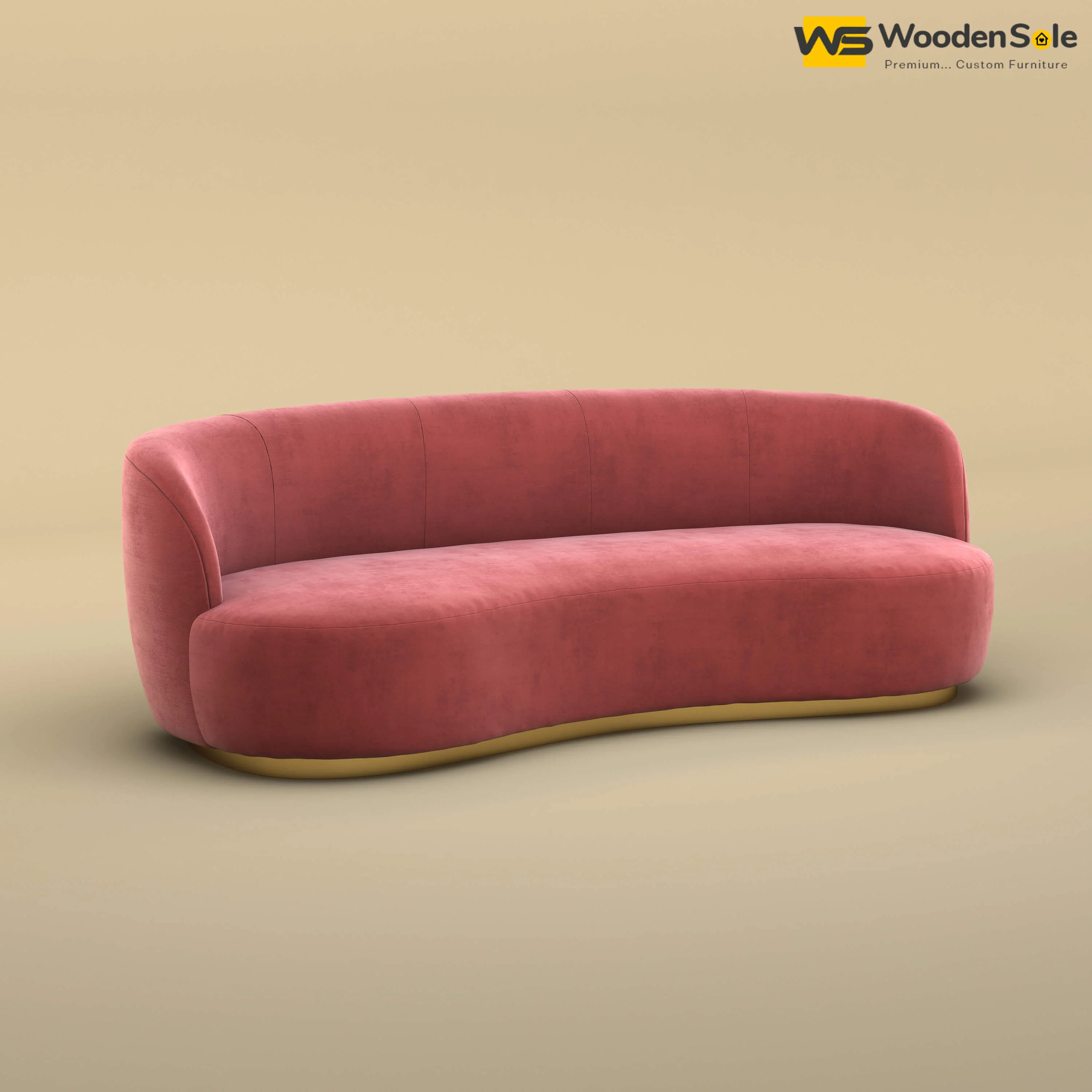 Rene Curved Modern 3-Seater Sofa (Velvet, Pink)