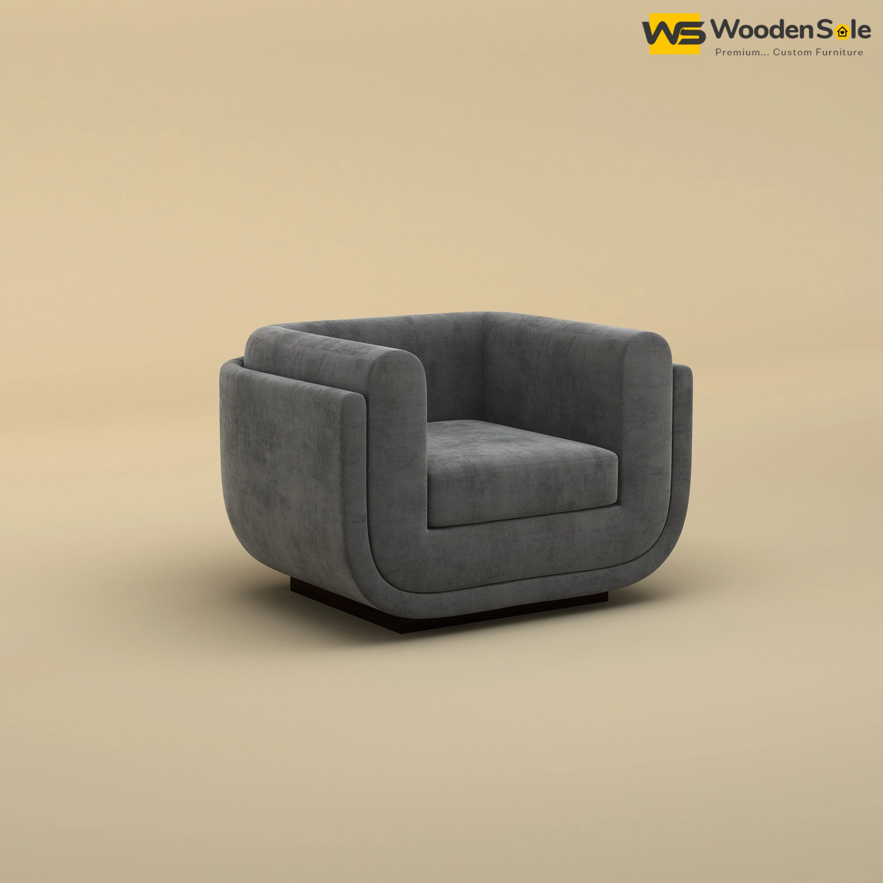 Vedant 1 Seater Fabric Sofa (Velvet, Charcoal Gray)