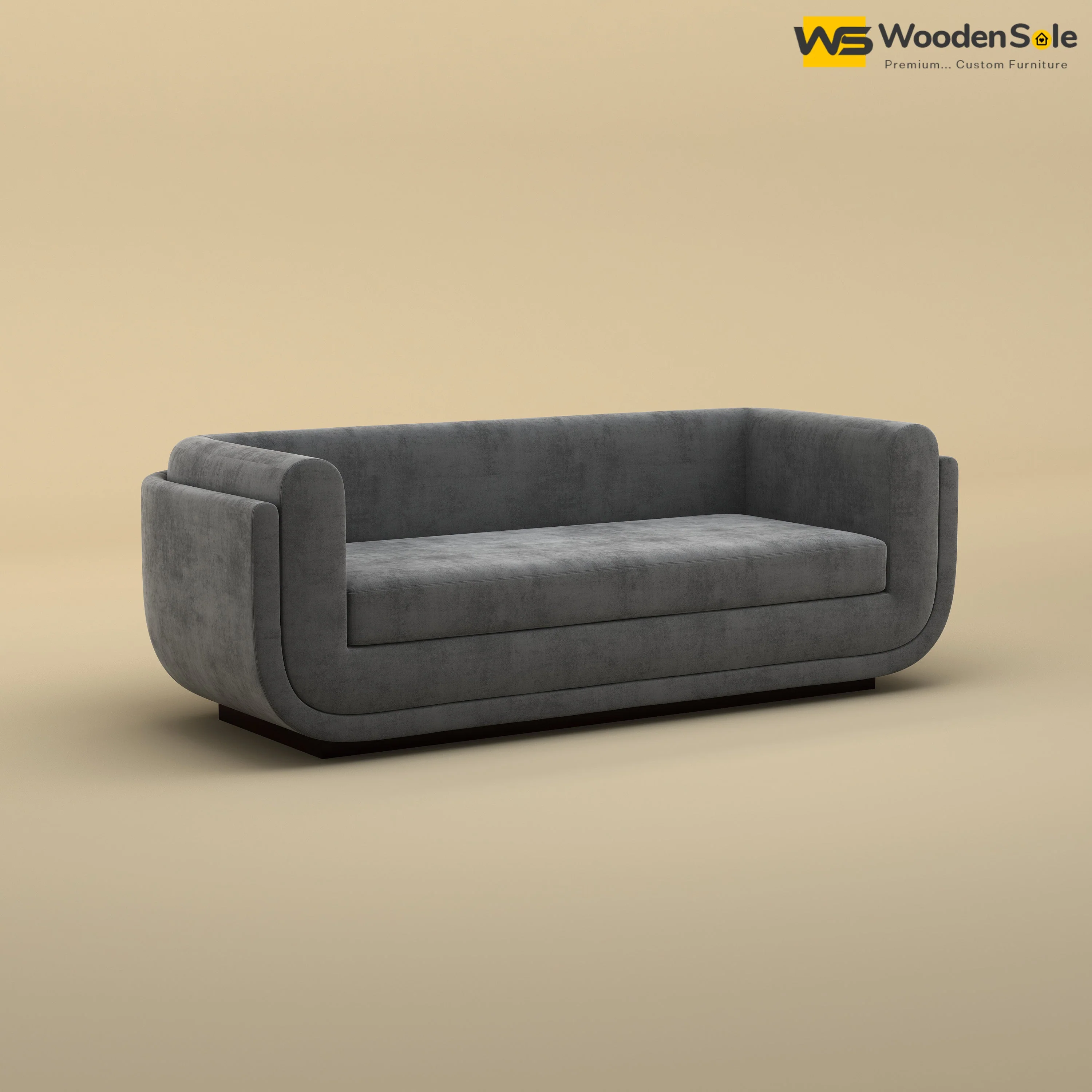 Vedant Three Seater Sofa (Velvet, Charcoal Gray)
