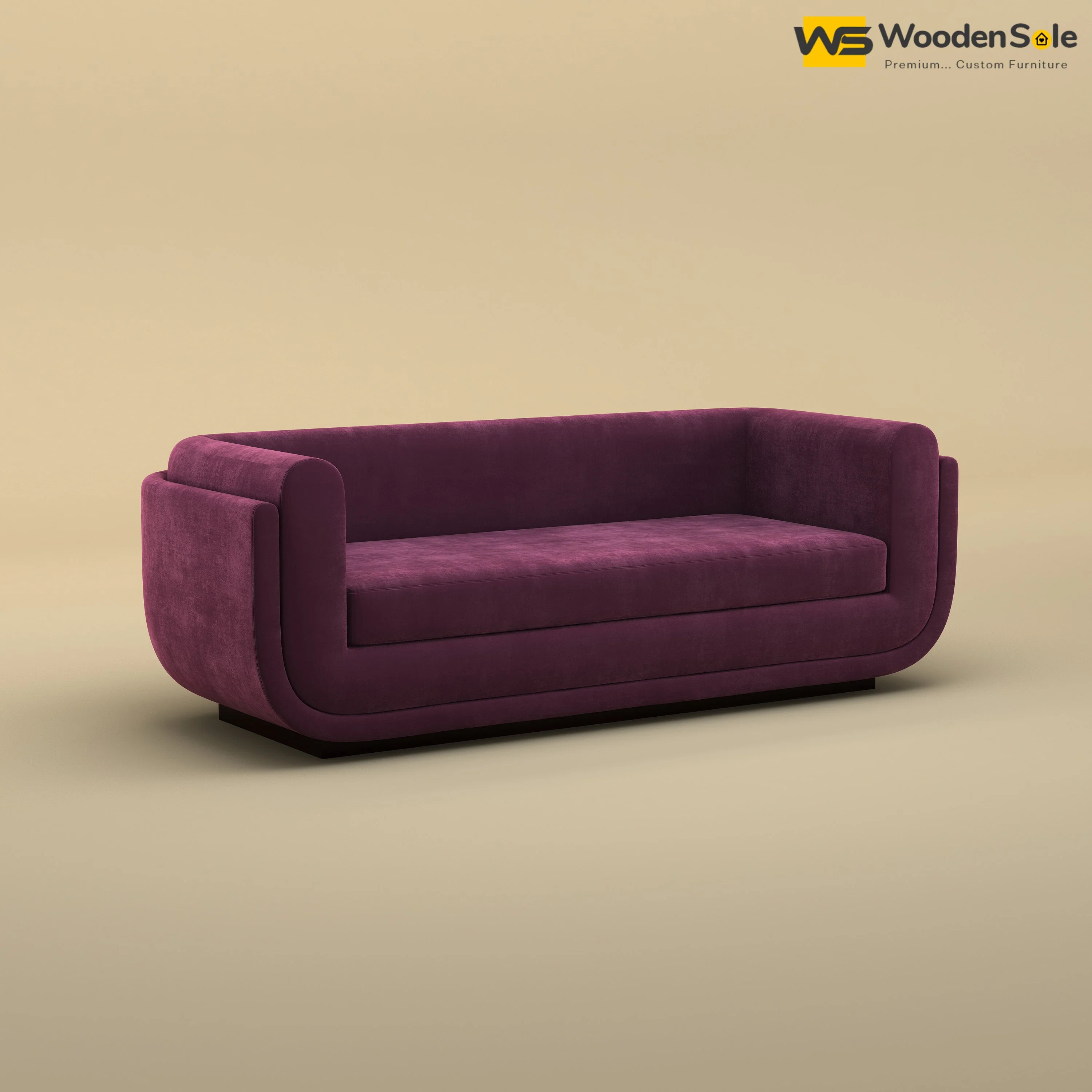 Vedant Three Seater Sofa (Velvet, Dark Purple)