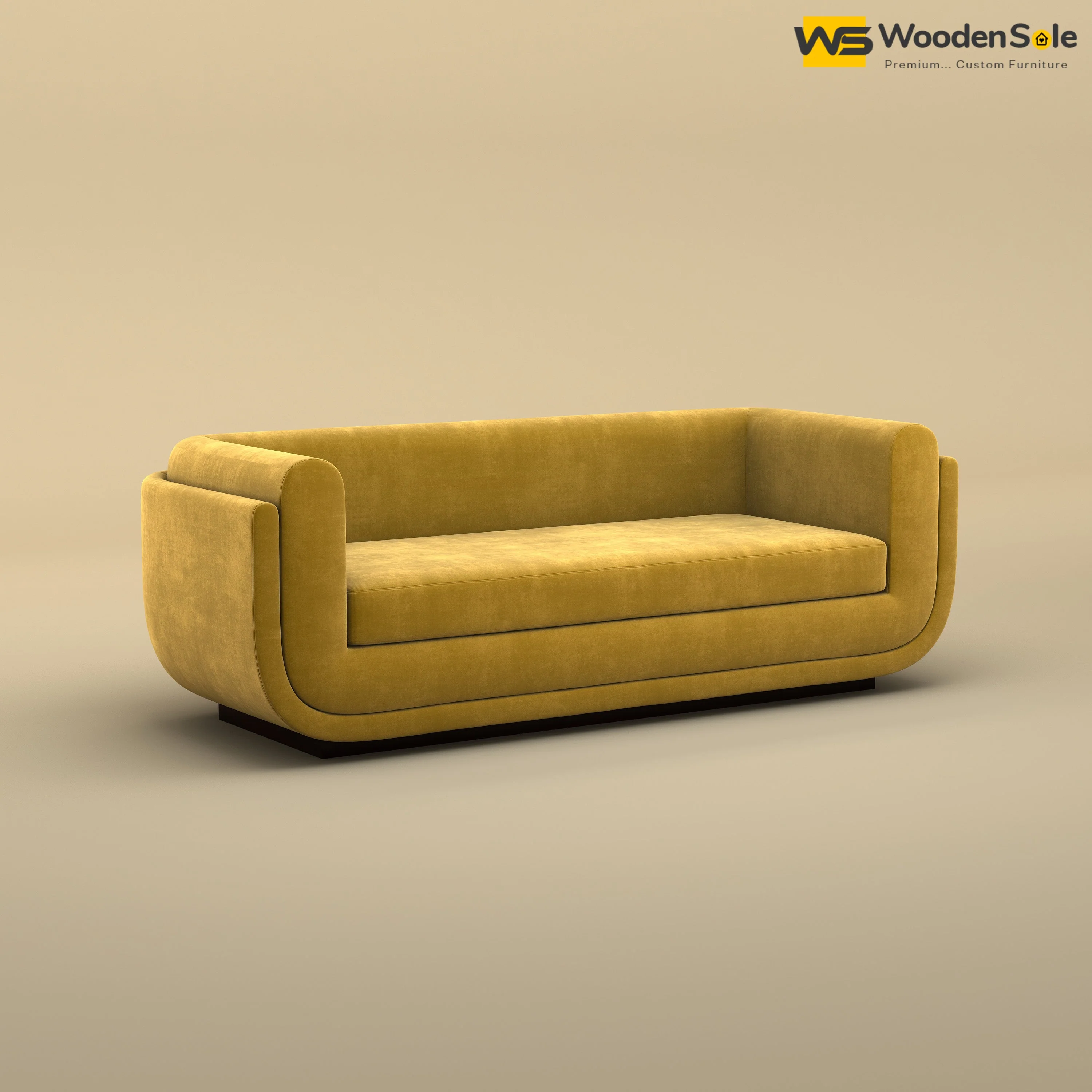 Vedant Three Seater Sofa (Velvet, Mustard Yellow)