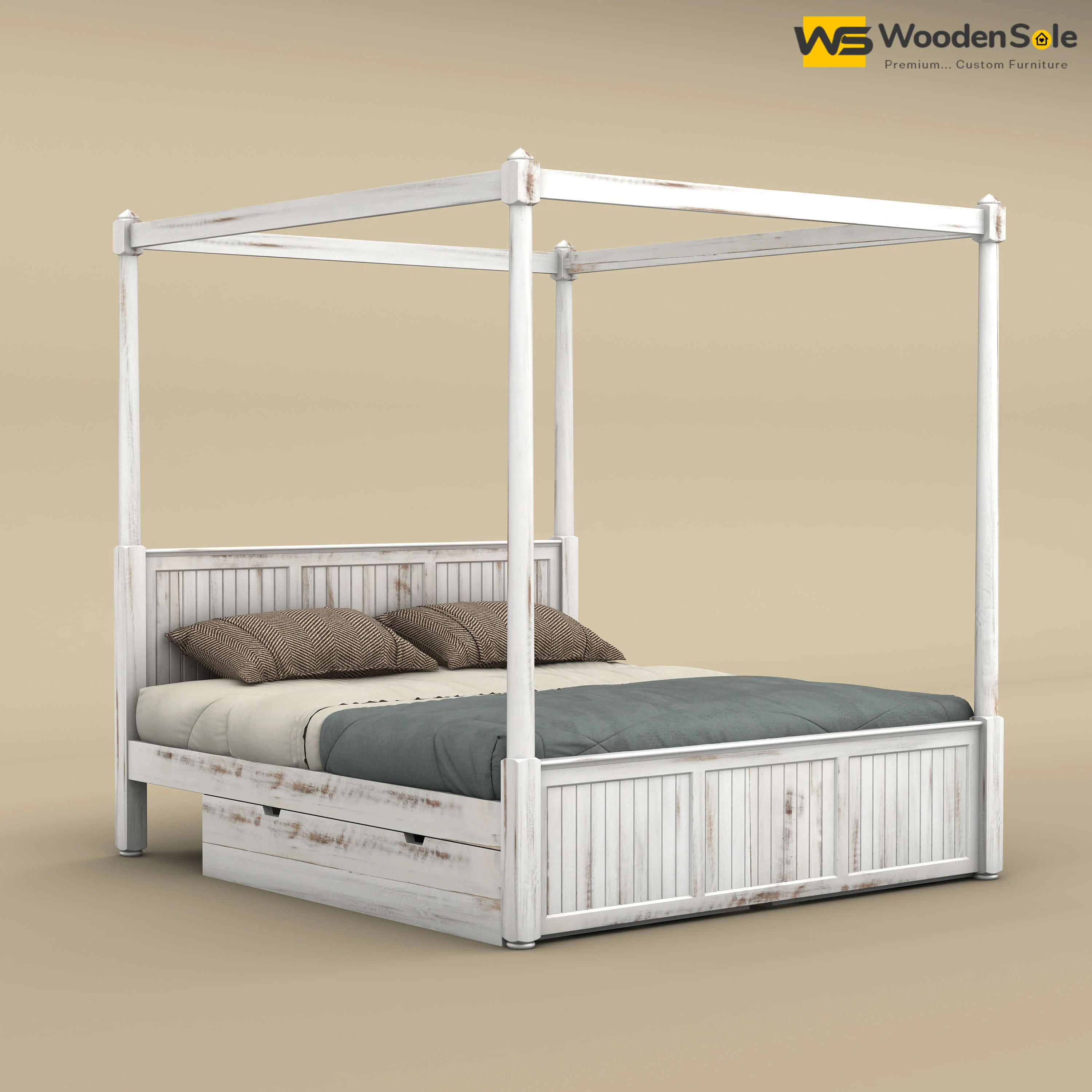 Angelo Poster Bed with Drawer (Queen Size, Distress Finish)