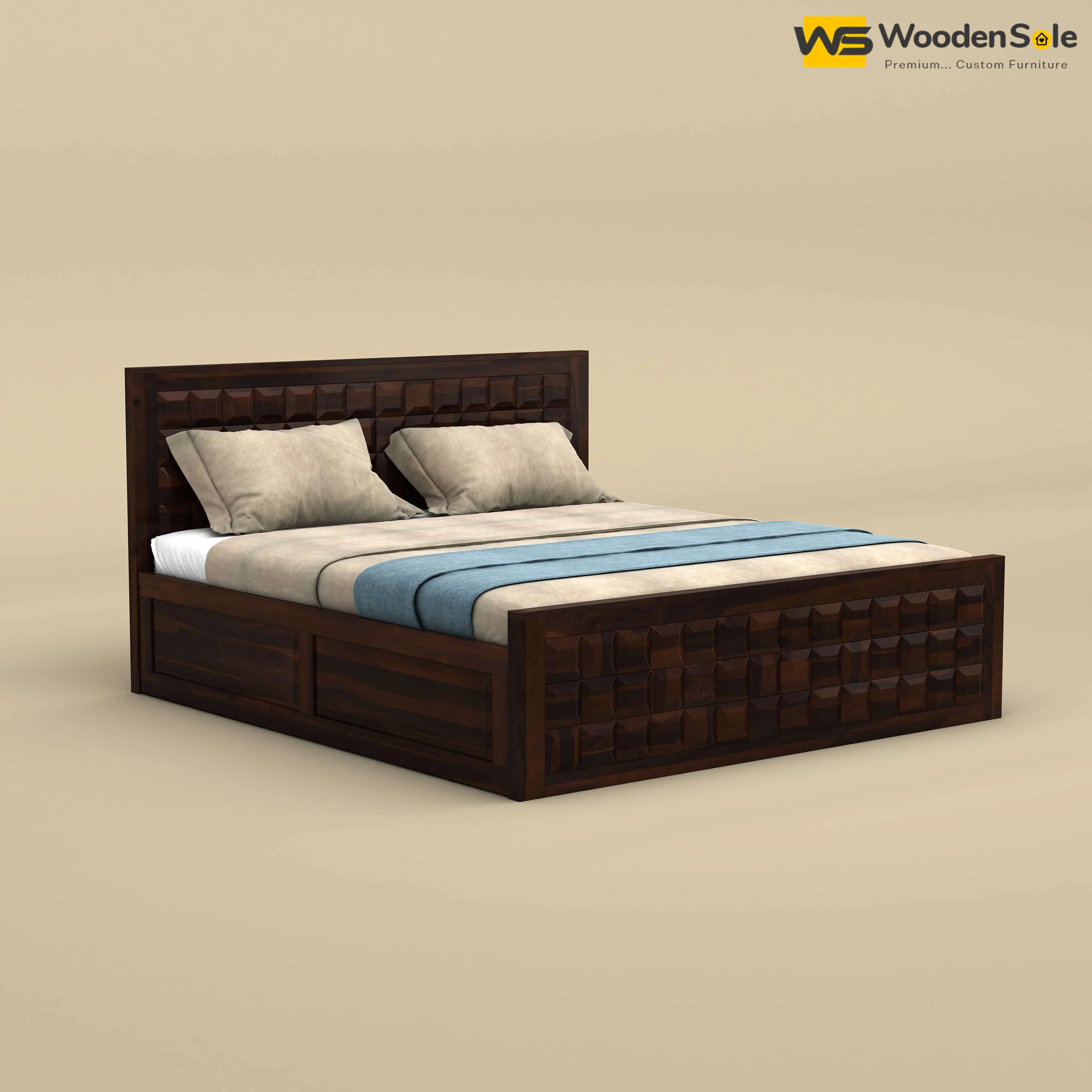 Diamond Box Storage Bed (Queen Size, Walnut Finish)