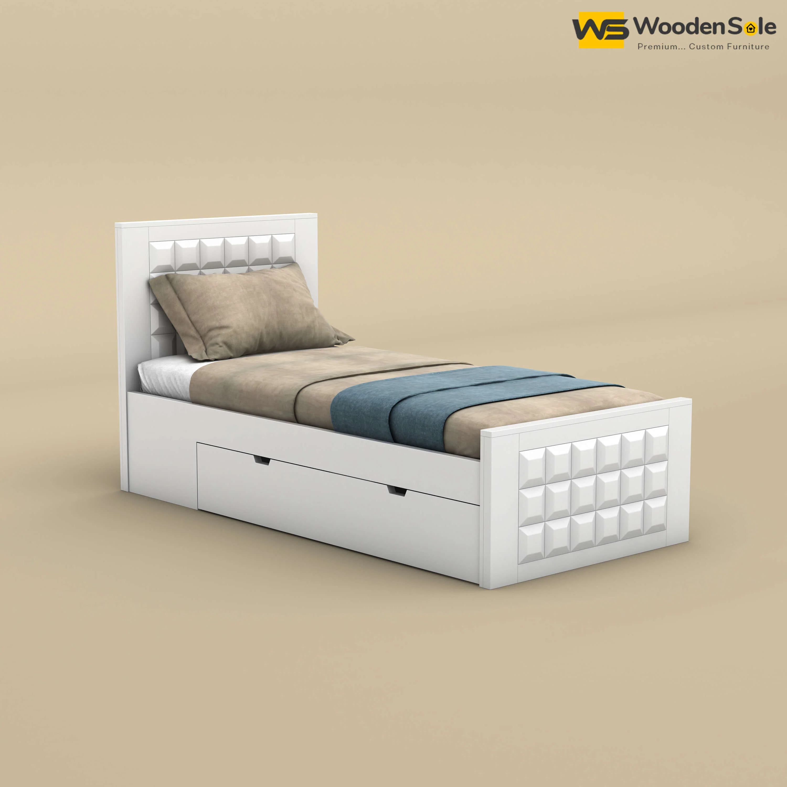 Diamond Drawer Storage Bed (Single, White Finish)