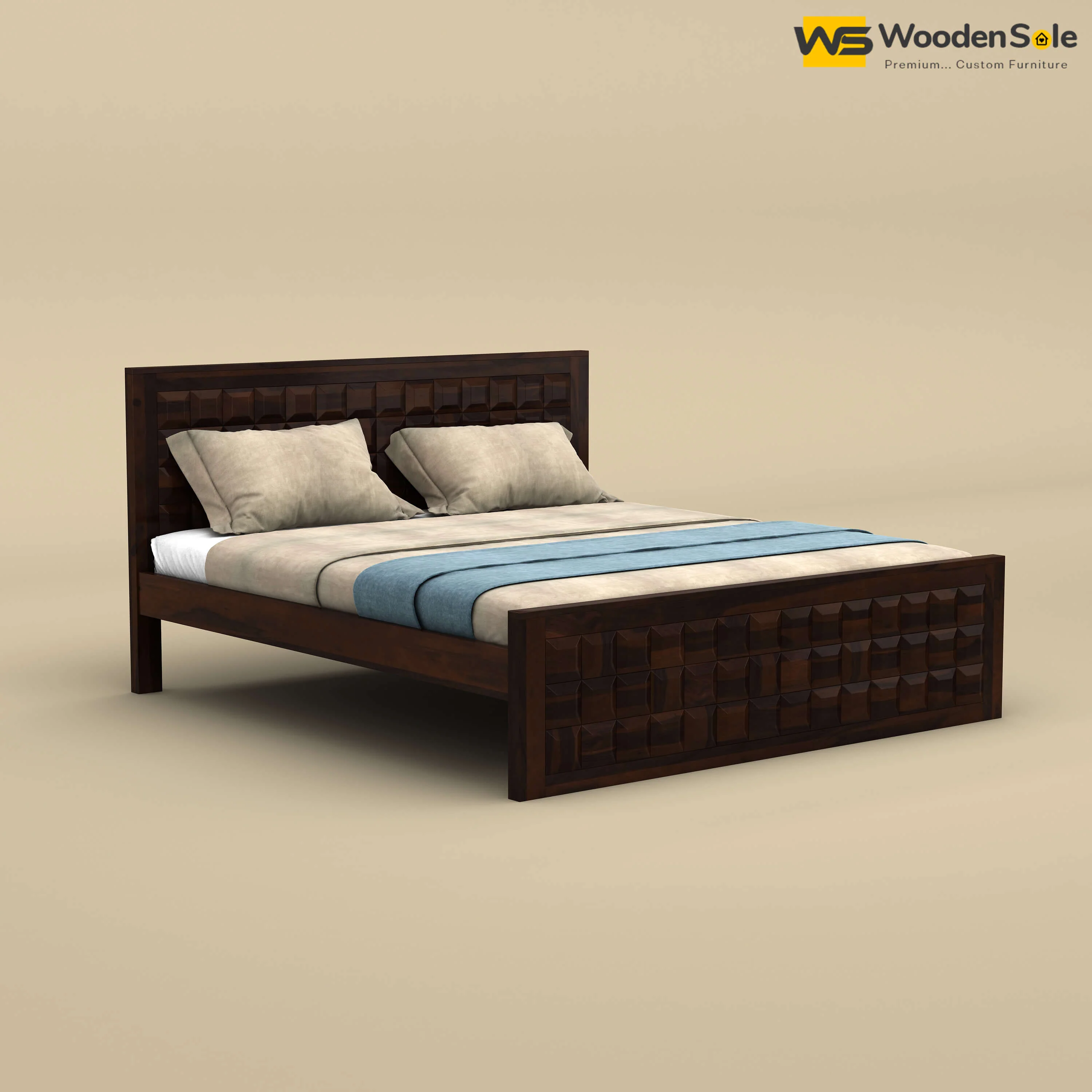 Diamond Without Storage Bed (Queen Size, Walnut Finish)