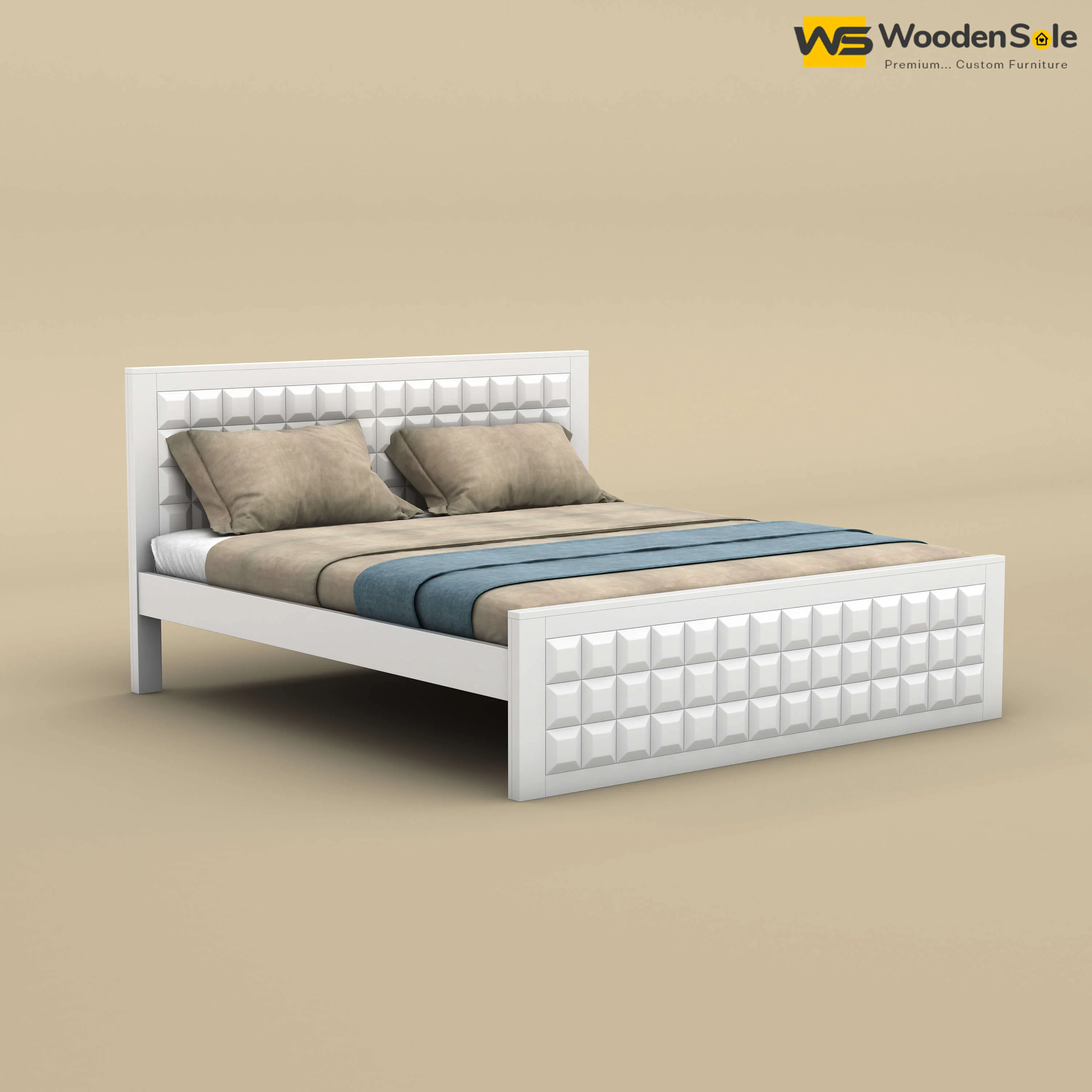 Diamond Without Storage Bed (Queen Size, White Finish)