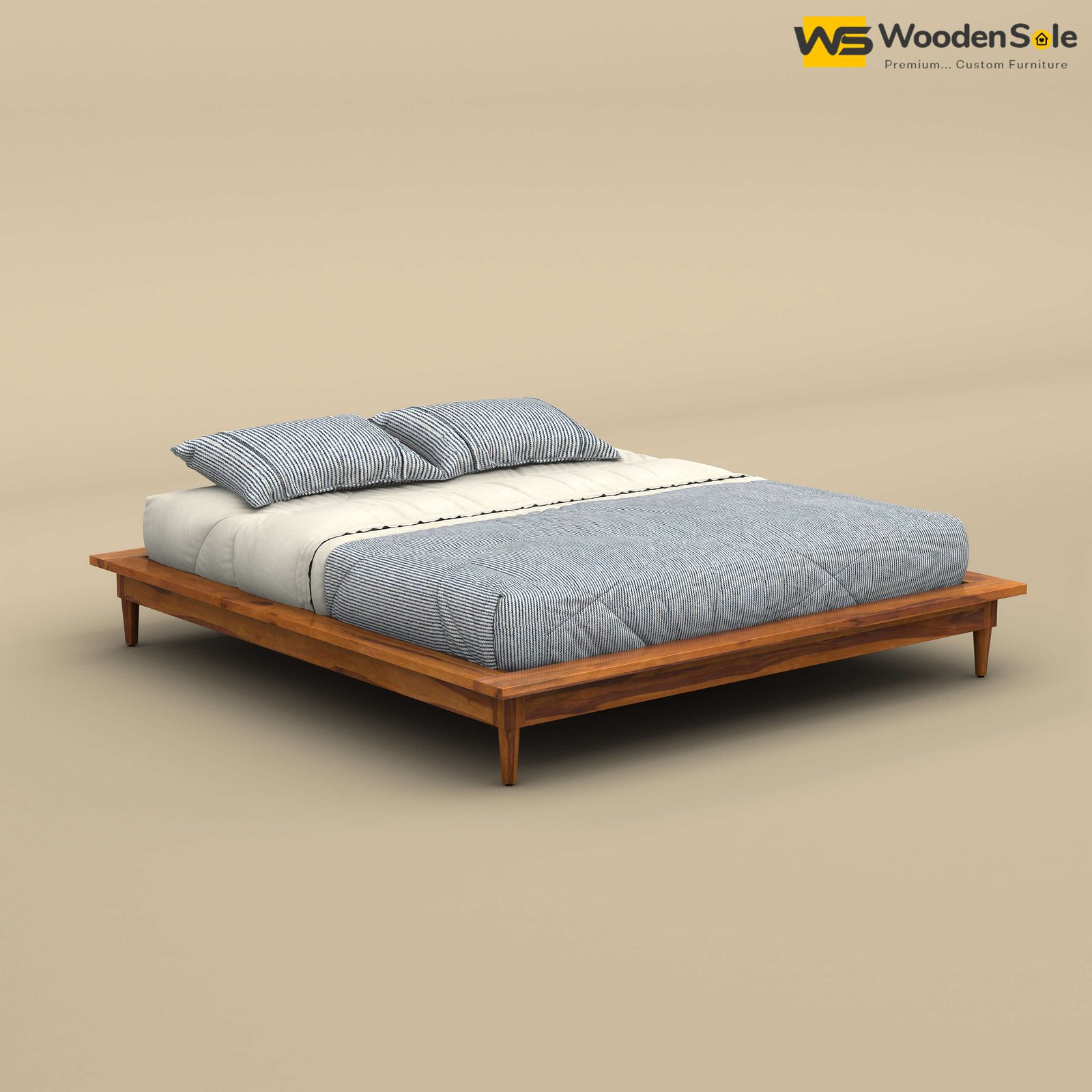 Floora Platform Bed (Queen Size, Honey Finish)