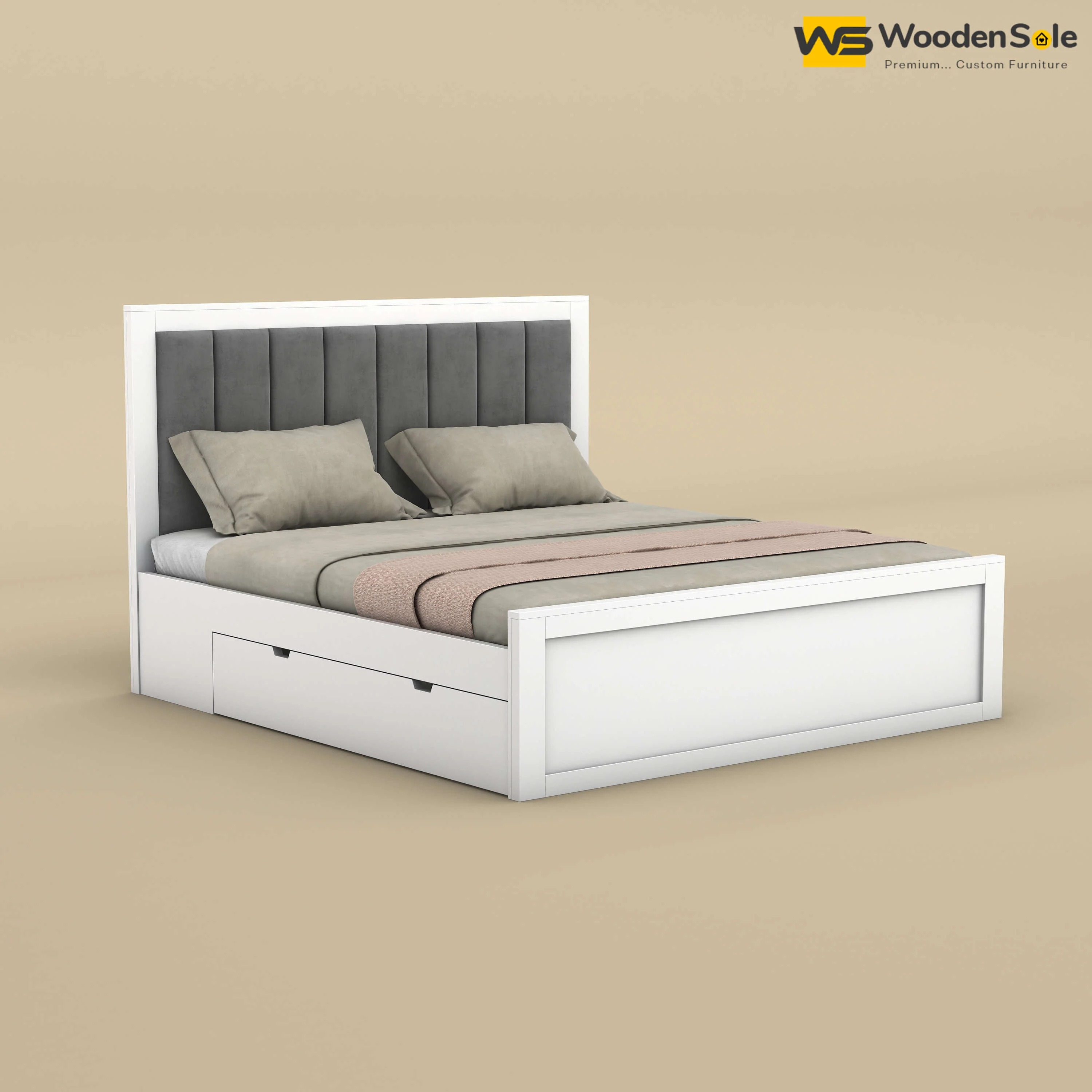 Hamza Drawer Storage Bed (Queen Size, White Finish)