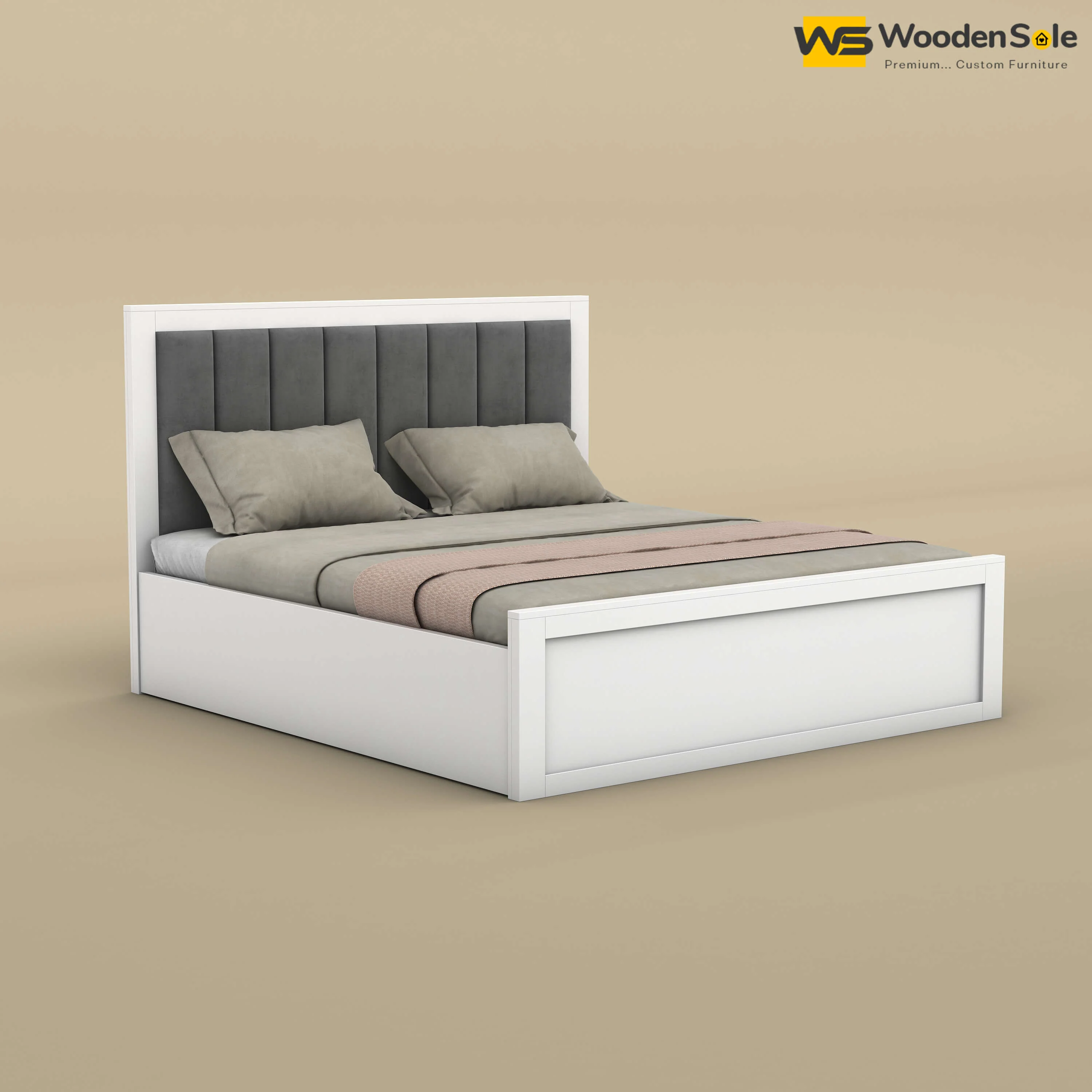 Hamza Hydraulic Storage Bed (King Size, White Finish)