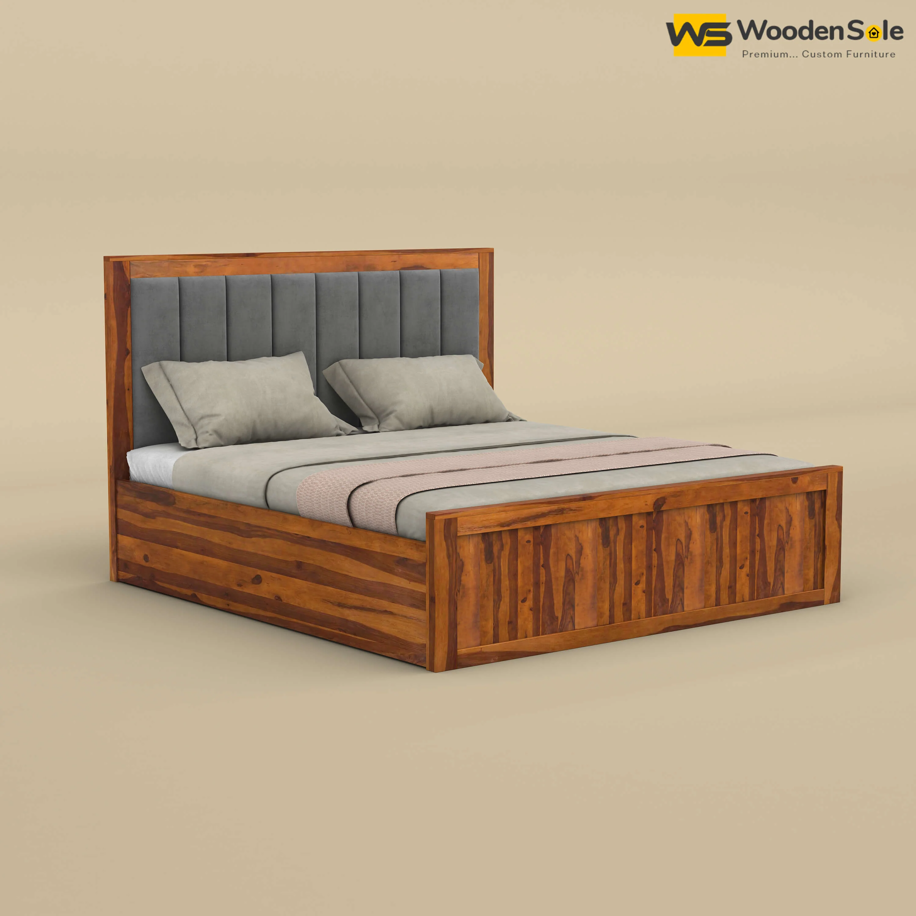 Hamza Hydraulic Storage Bed (Queen Size, Honey Finish)
