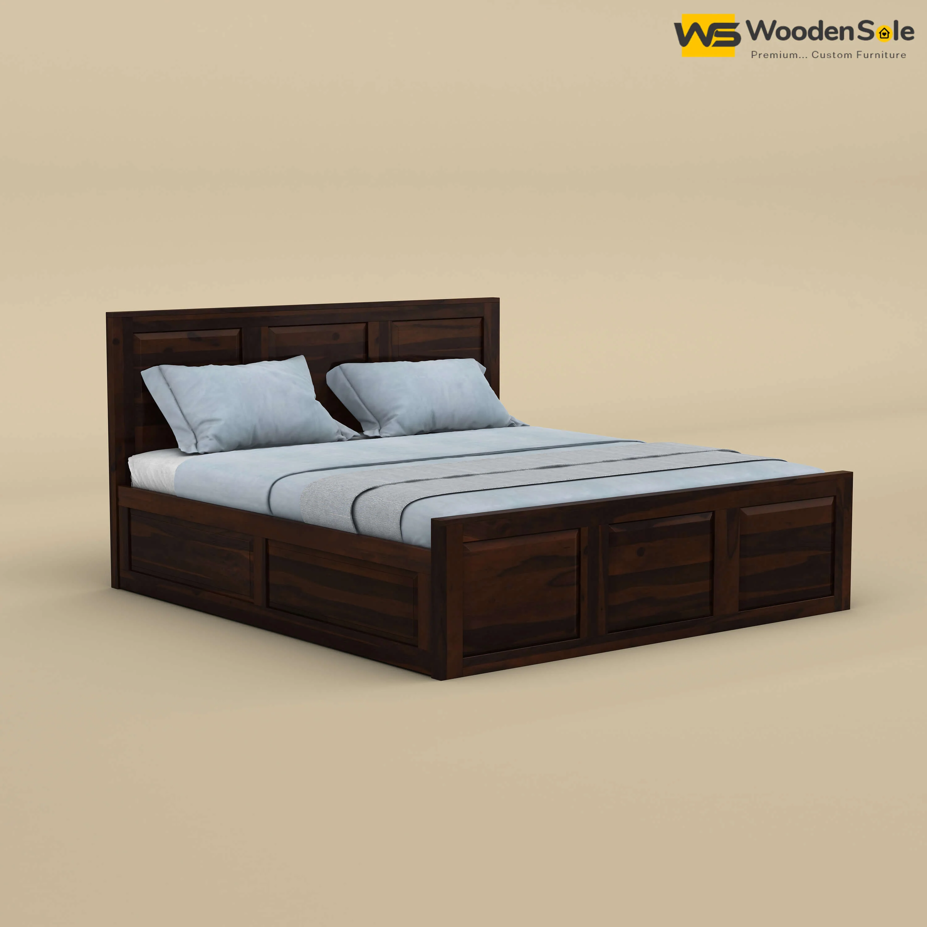Big Diamond Box Storage Bed (Queen Size, Walnut Finish)