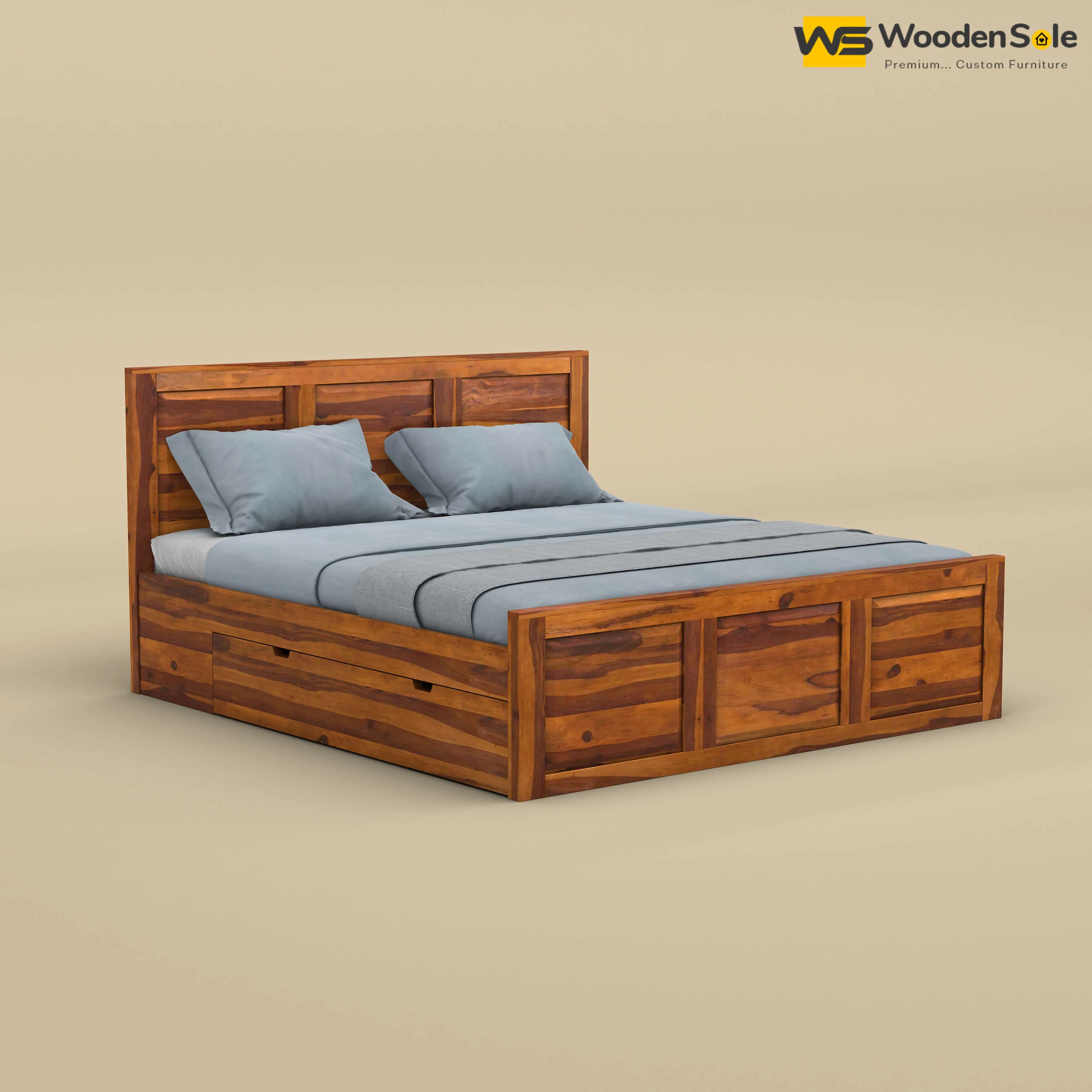 Big Diamond Drawer Storage Bed (Queen Size, Honey Finish)