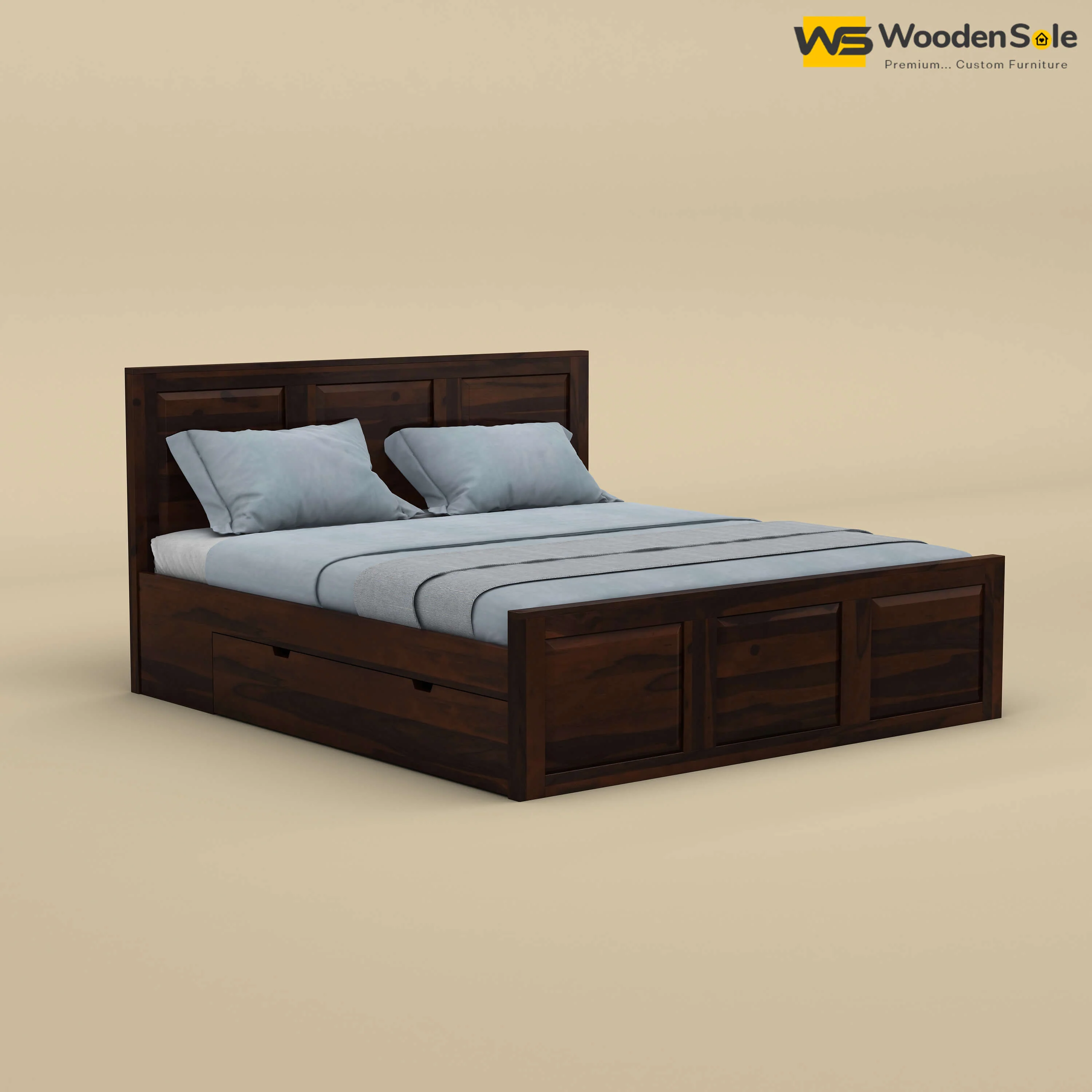 Big Diamond Drawer Storage Bed (Queen Size, Walnut Finish)