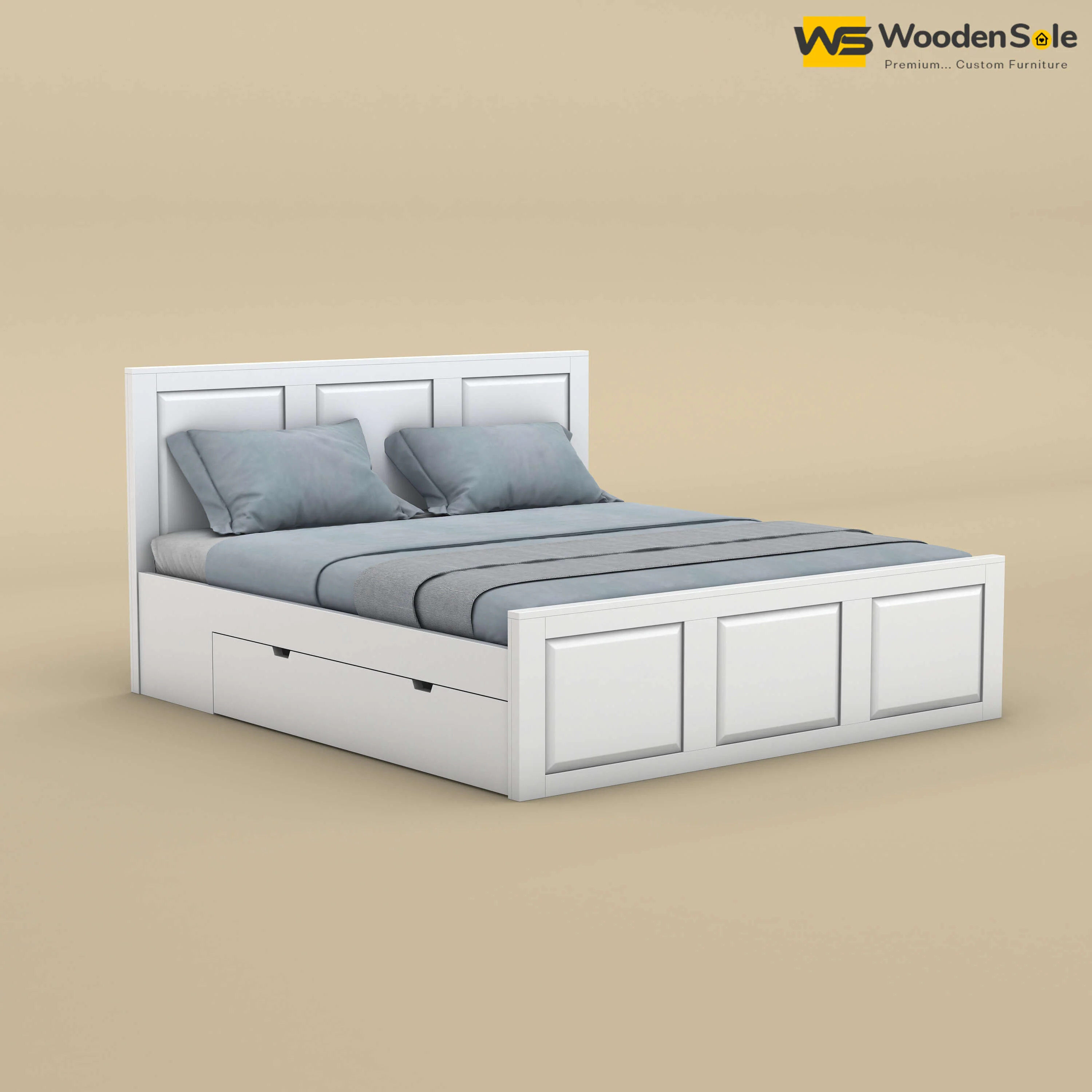 Big Diamond Drawer Storage Bed (Queen Size, White Finish)